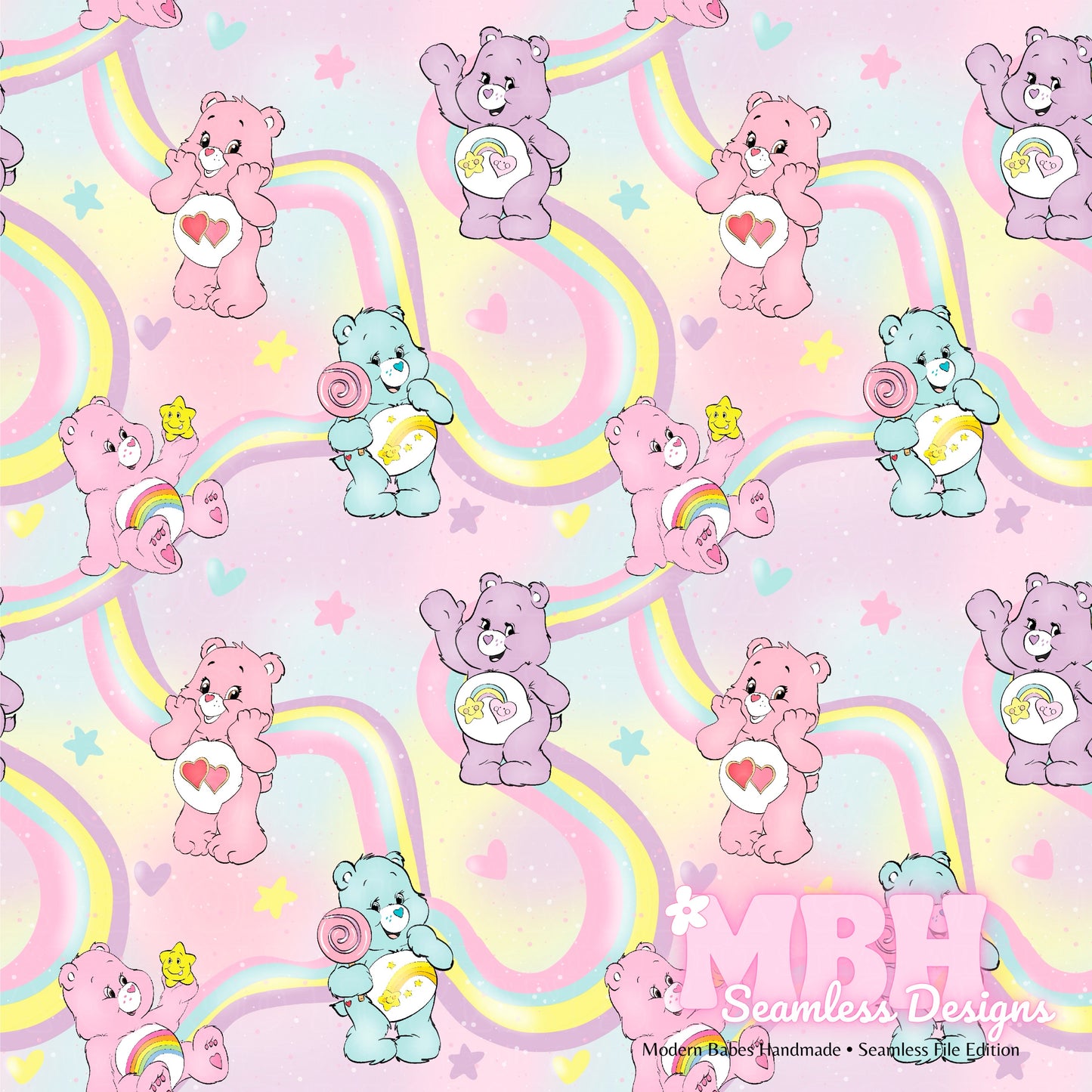 CUSTOM Pastel Care Bears & COORD Seamless Pattern