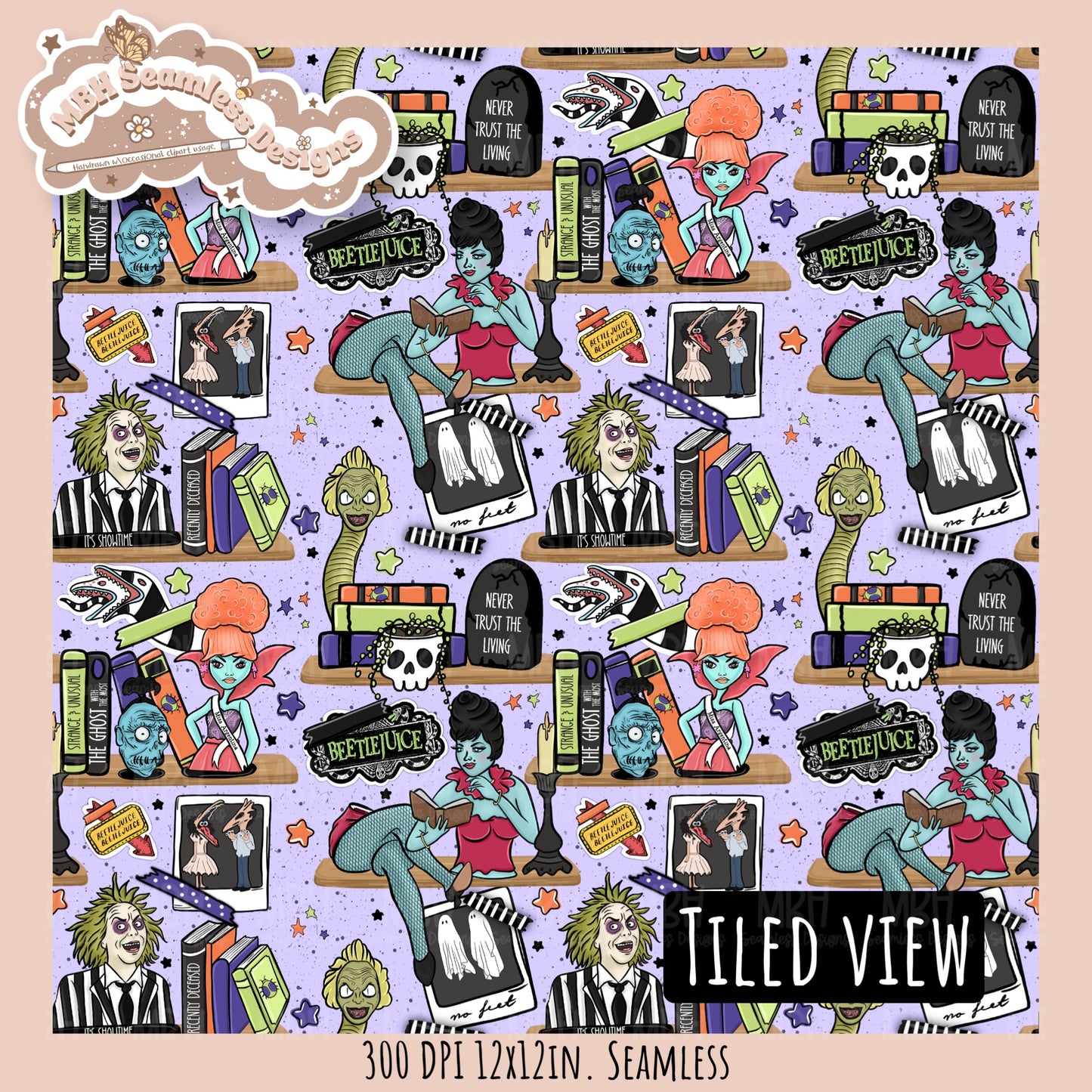 Beetle Shelves Seamless Pattern // PNG // Assorted Colorway Options