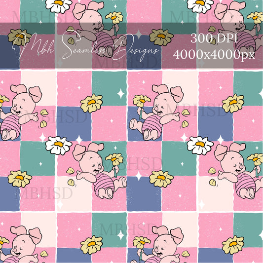 Pig Checkered Floral