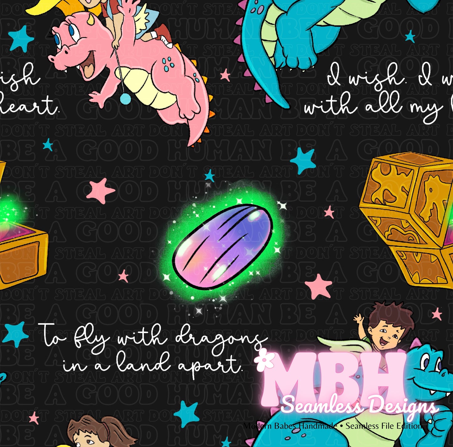 Dragon Tales Lryics Seamless Pattern MULTIPLE COLORWAYS