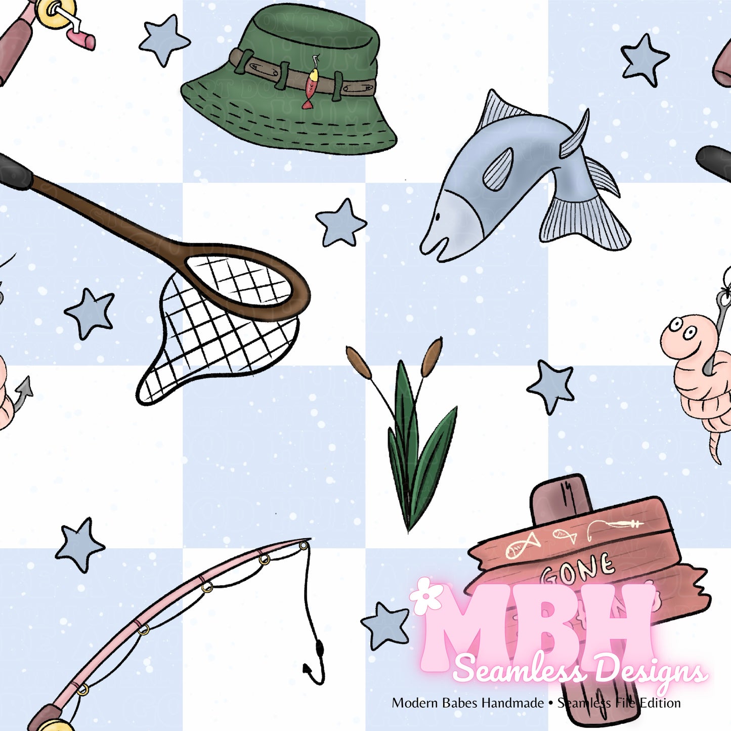 Gone Fishing Seamless Pattern MULTIPLE COLORWAYS