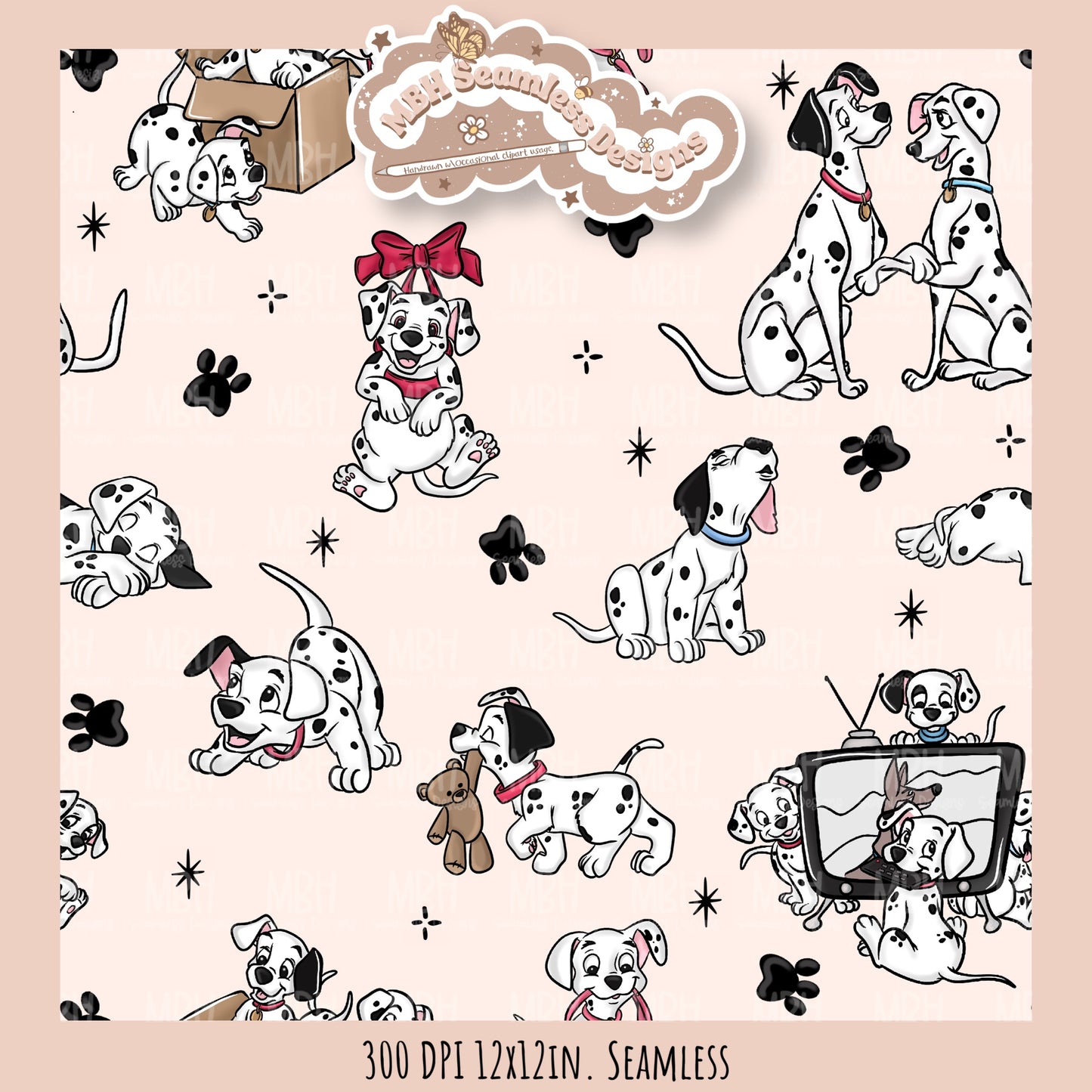 Starry Dalmatians Seamless Pattern // Multiple Colorway Options