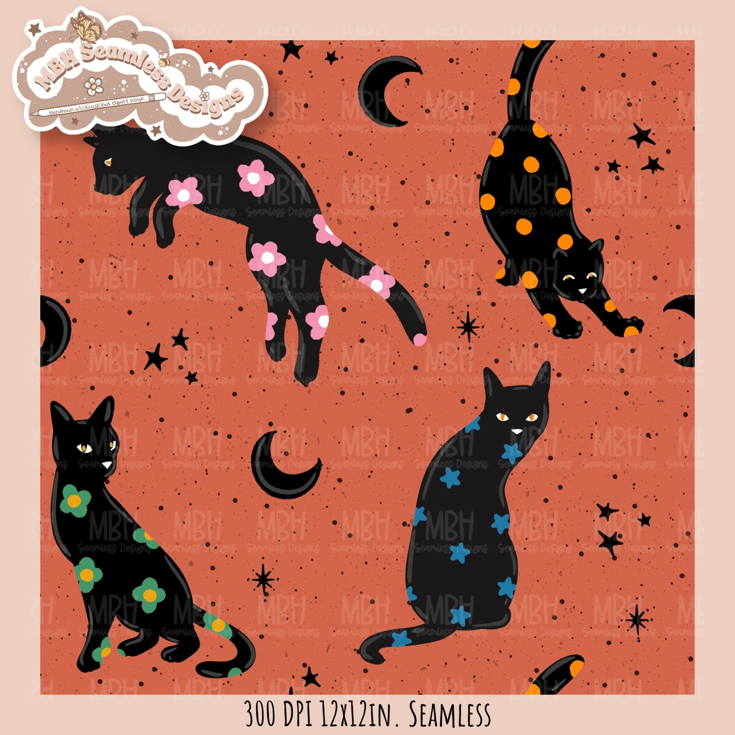Black Cats Seamless Pattern // Assorted Colorway Options