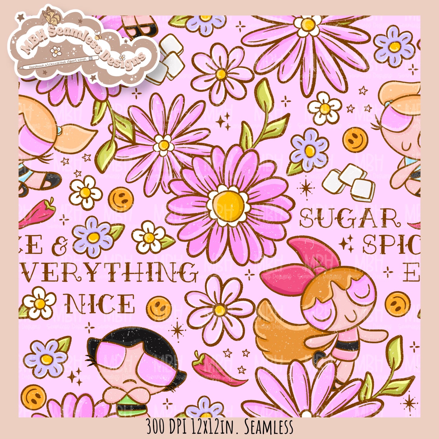 Sugar Spice Nice PPG Seamless Pattern // PNG // Assorted Colorway Options