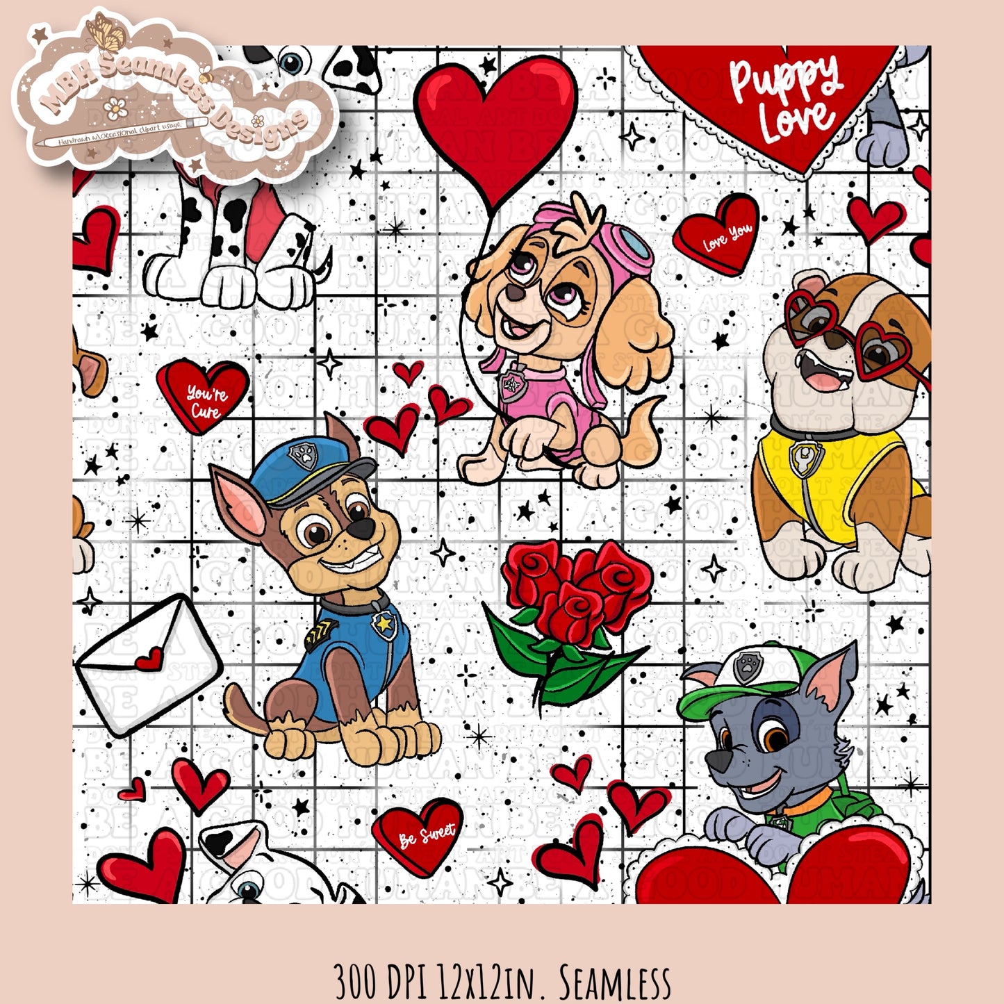 Puppy Love Seamless Pattern & PNG Multiple Colorway Options