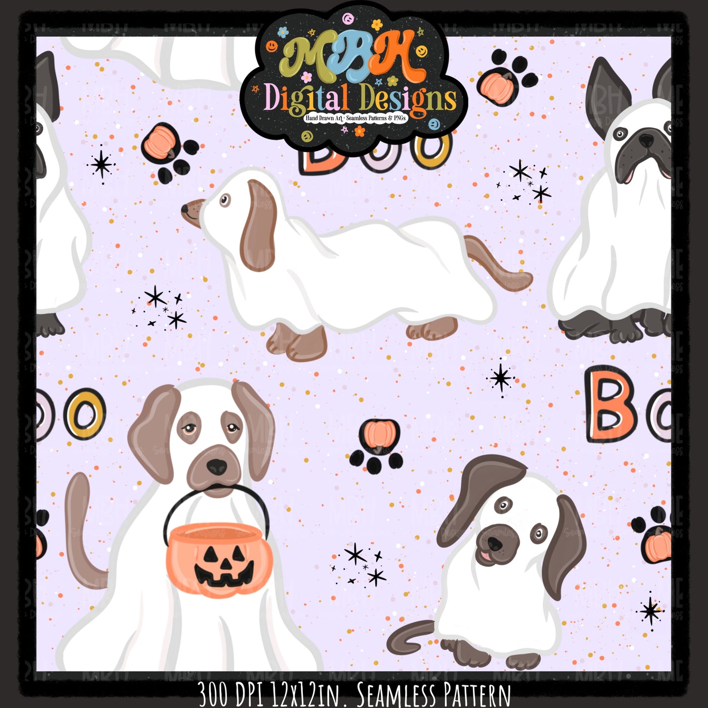 Boo Ghost Dogs Seamless Pattern // MULTIPLE COLORWAYS