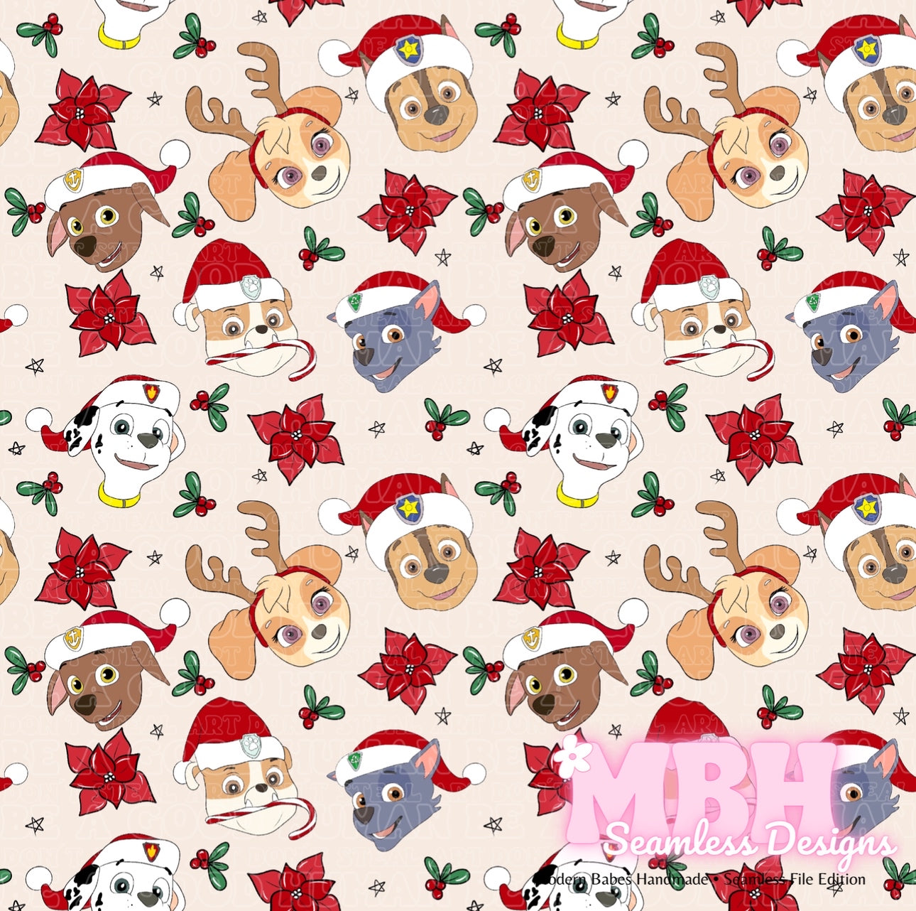 Paw Patrol Holiday Seamless Pattern