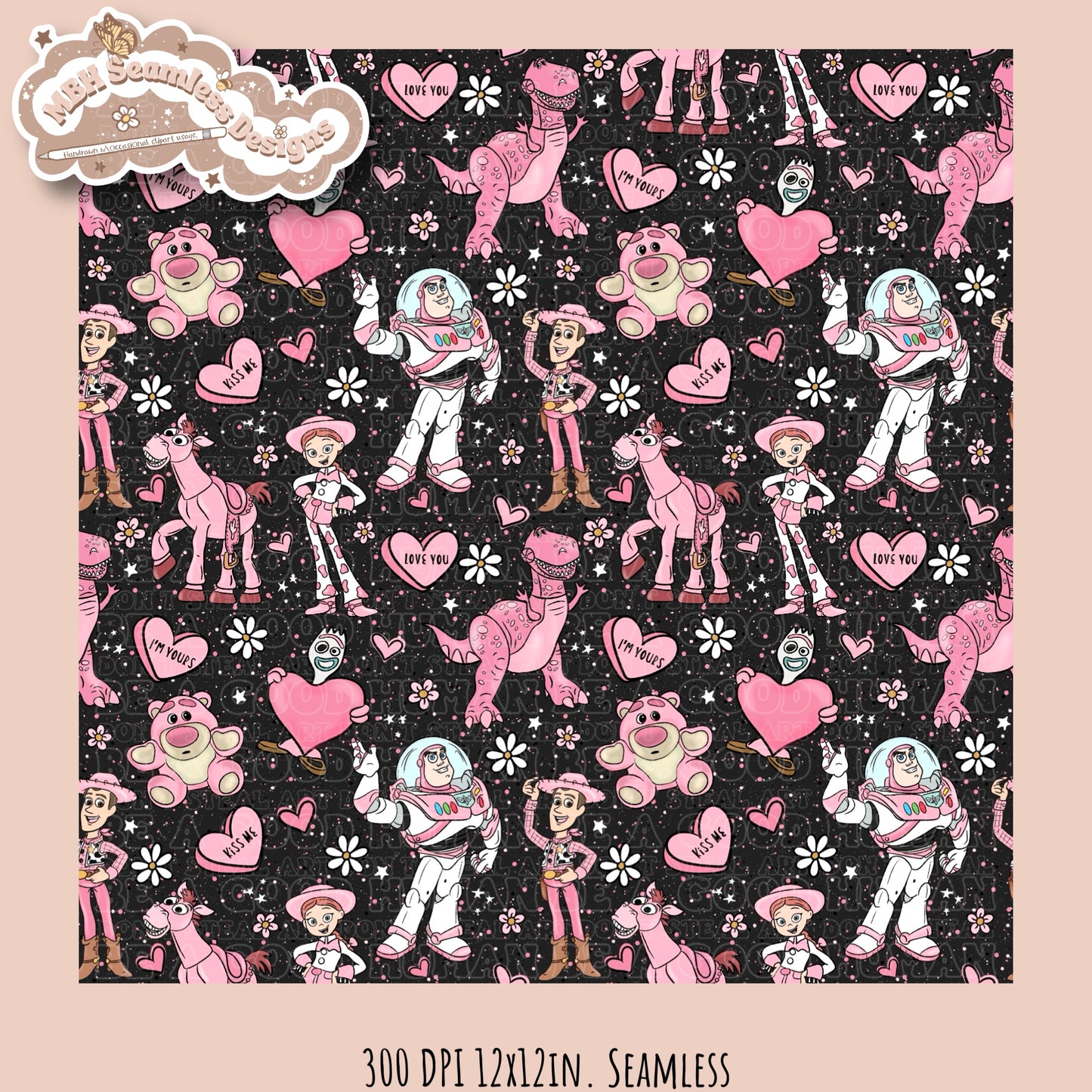 Pink Toy Story Valentine’s Day Seamless Pattern & PNG Multiple Colorways