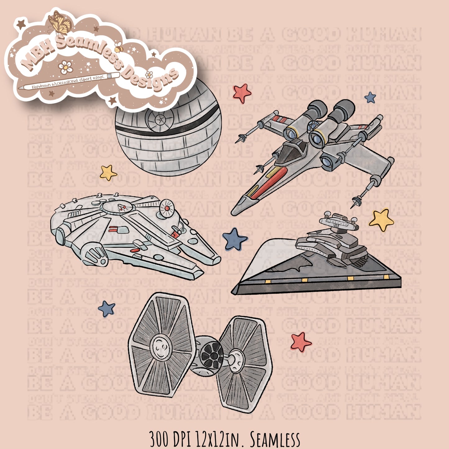 Star Wars Ships Seamless Pattern & PNG MULTIPLE COLORWAYS