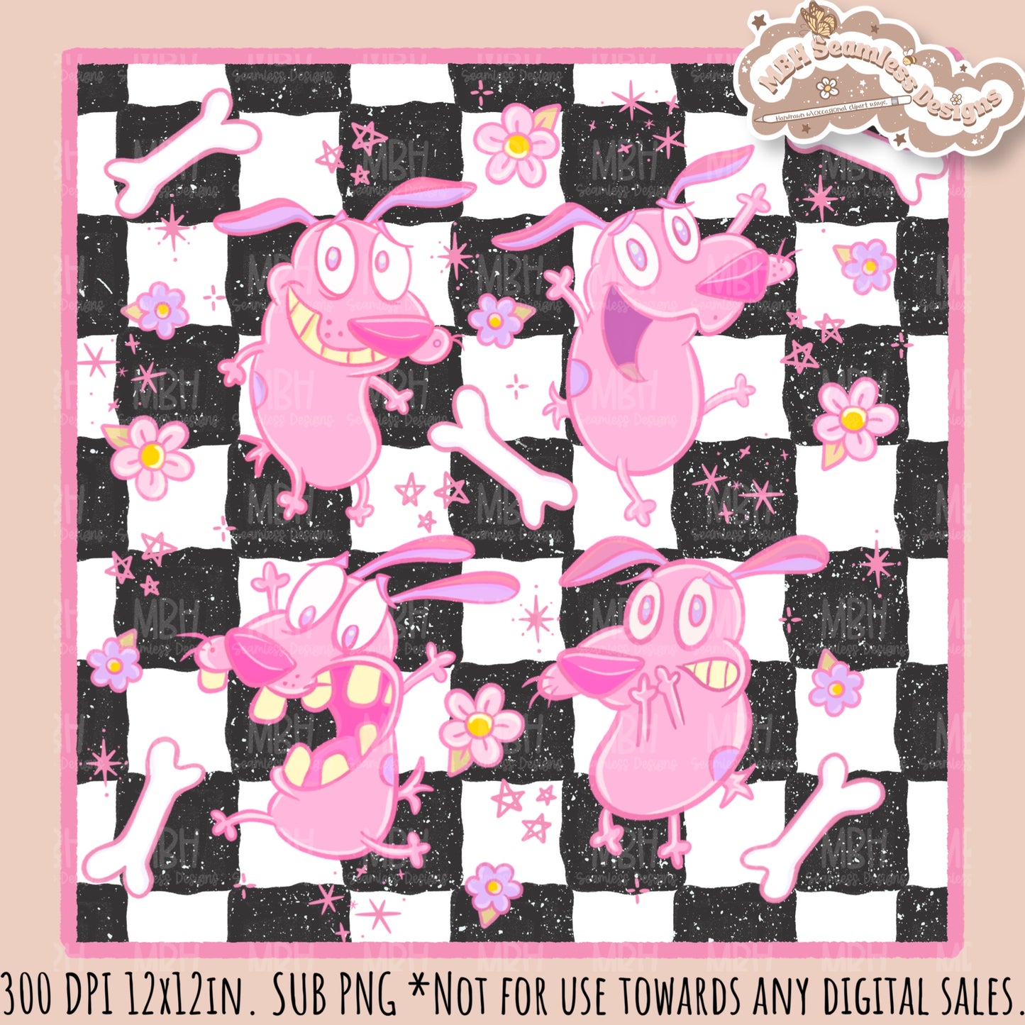 Pink Courage Dog Seamless Pattern // PNG // Assorted Colorway Options