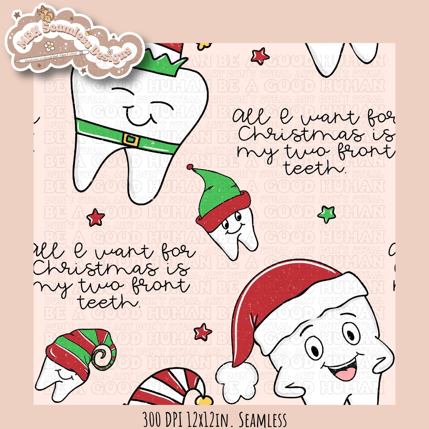 Two Front Teeth Christmas Seamless Pattern MULTIPLE COLORWAYS