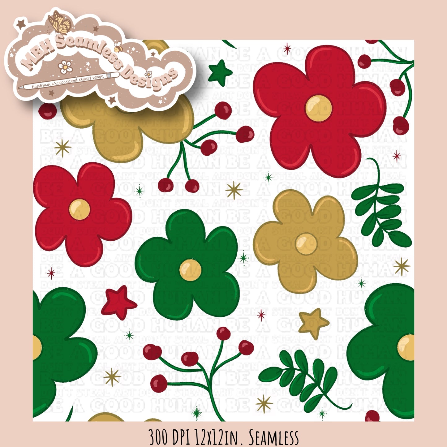 Winter Holiday Floral Seamless MULTIPLE COLORWAYS