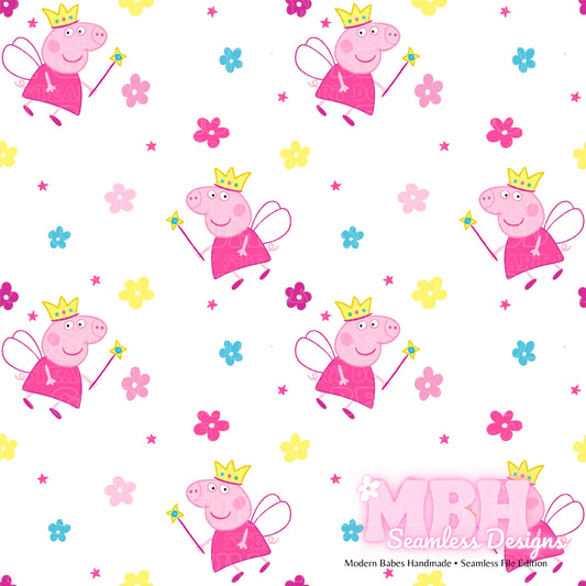 Peppa Fairy Starry Floral Seamless Pattern