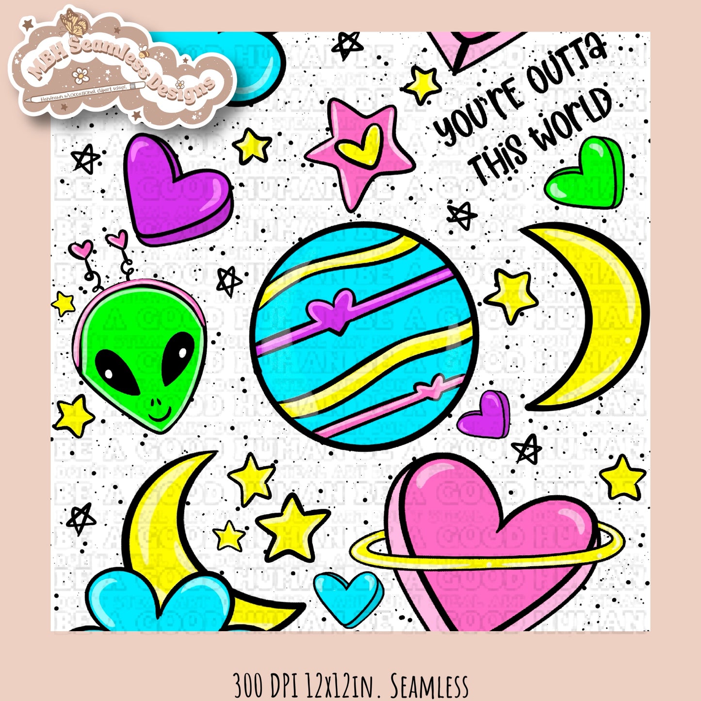 Galactic Hearts Seamless Pattern MULTIPLE COLORWAY OPTIONS