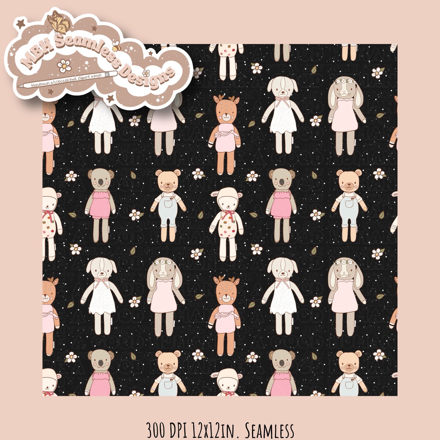 Boho Floral Cuddle & Kind Dolls Seamless Pattern MULTIPLE COLORWAYS