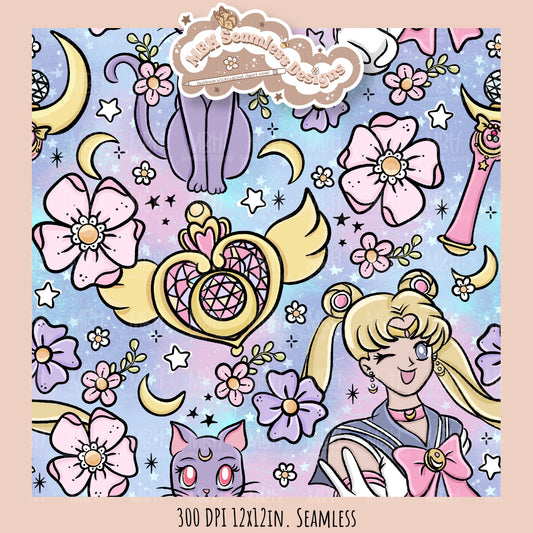 Sailor Moon Floral Seamless Pattern // PNG // MULTIPLE COLORWAY OPTIONS