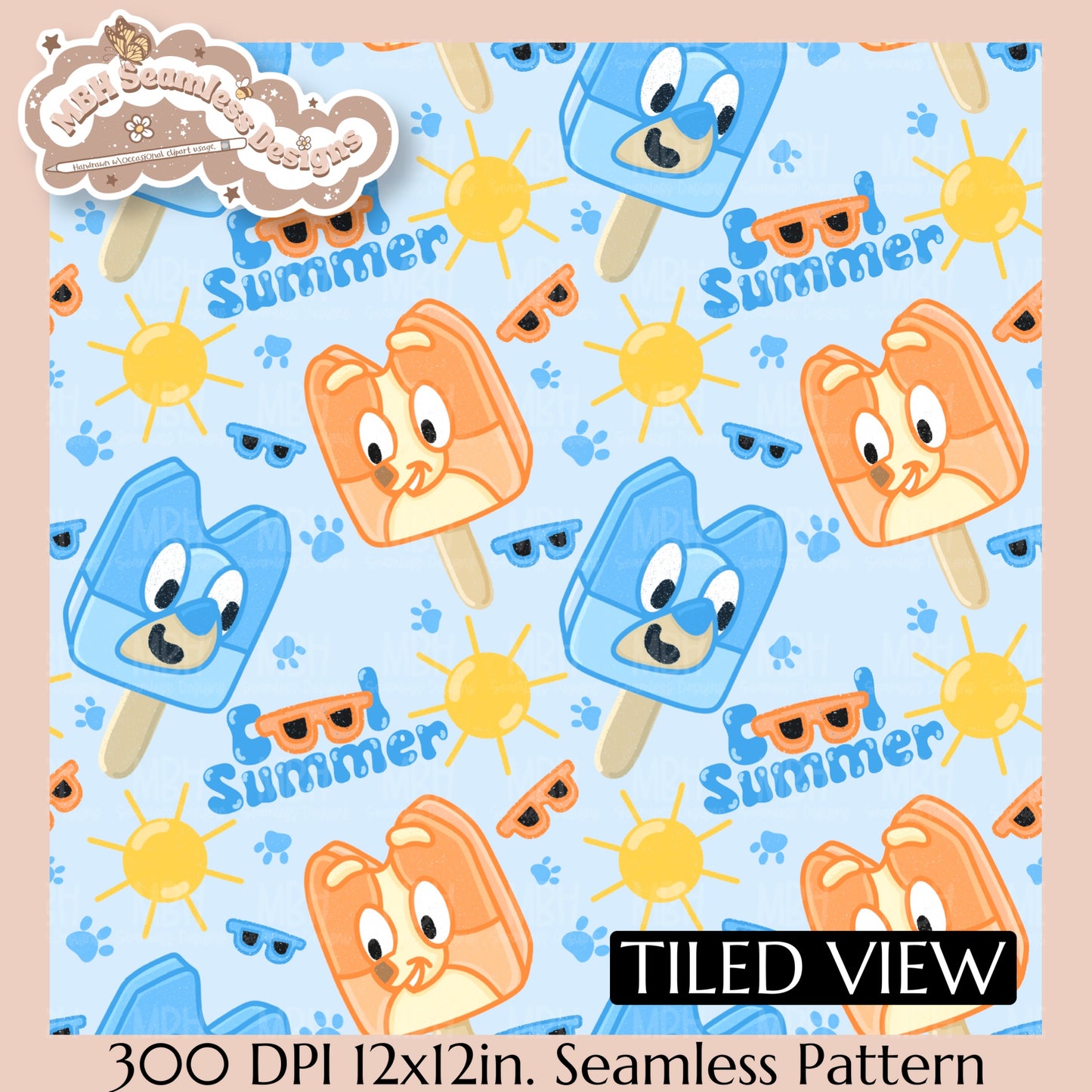 Cool Summer Heeler Pops Seamless Pattern // Assorted Colorway Options