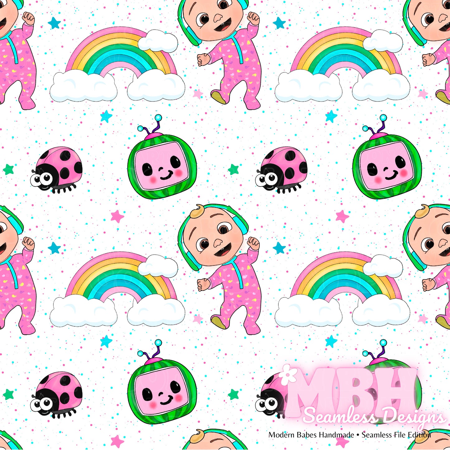 Girly Pink Cocomelon Seamless Pattern MULTIPLE COLORWAYS