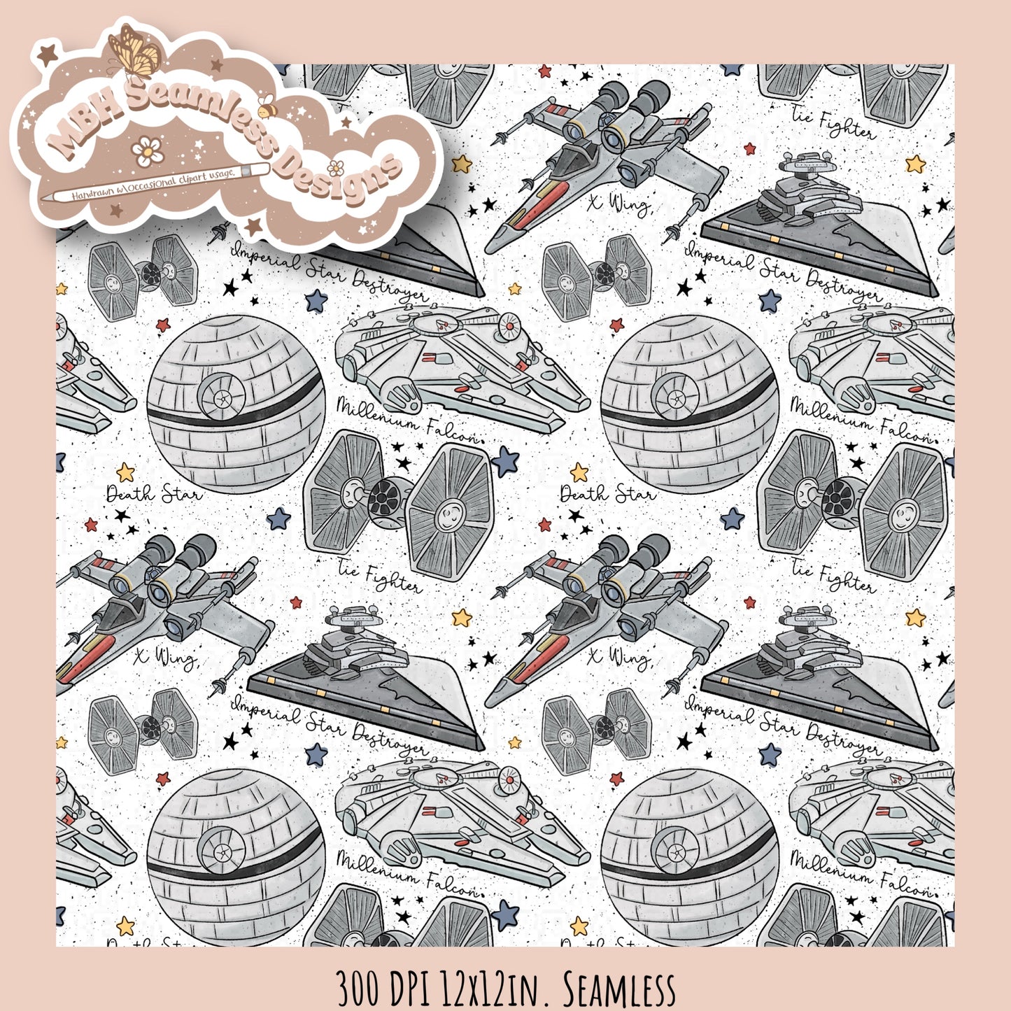 Star Wars Ships Seamless Pattern & PNG MULTIPLE COLORWAYS