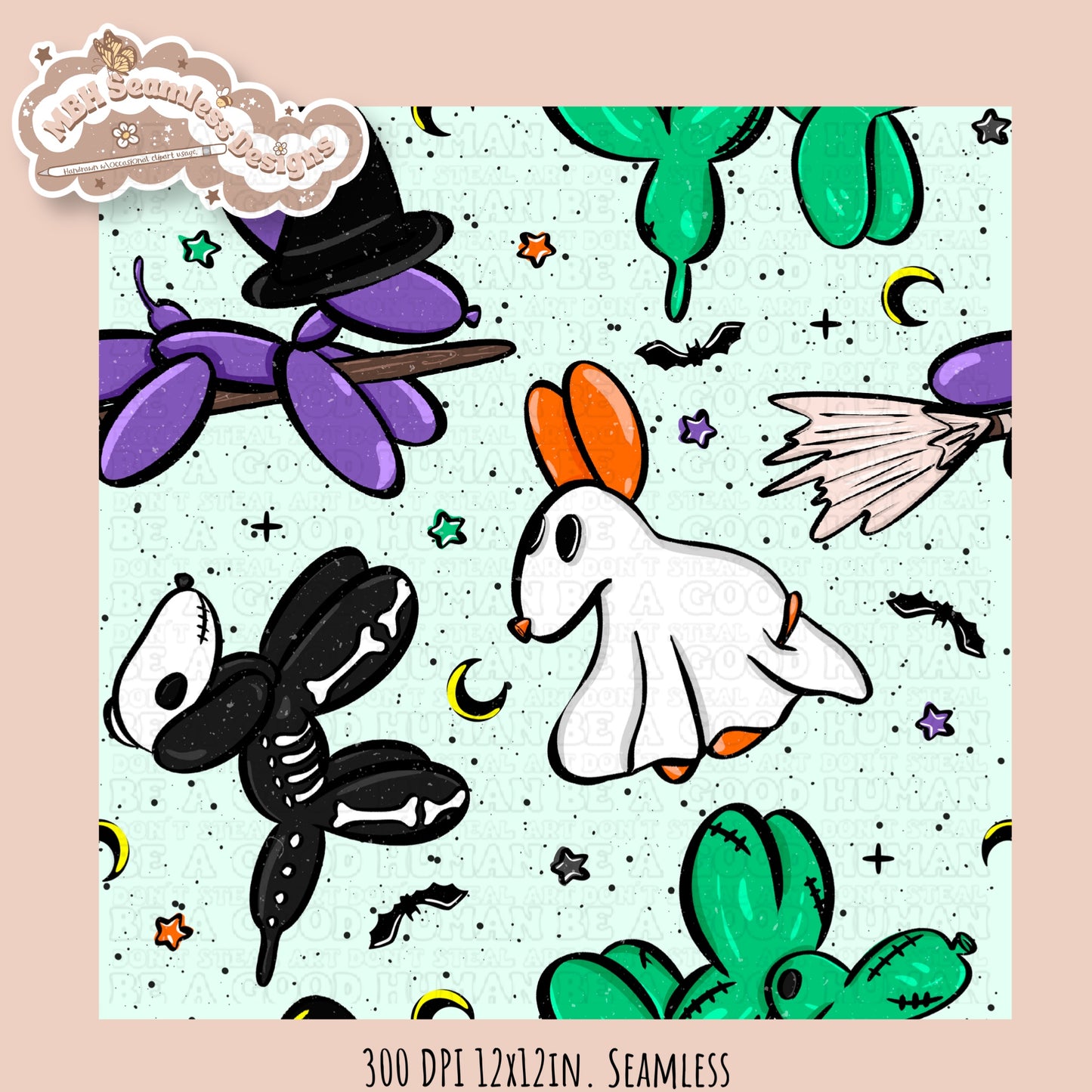 Halloween Balloon Dogs Seamless Pattern // PNG // Assorted Colorways