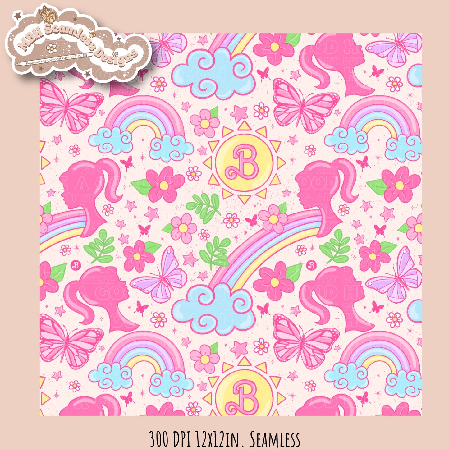 Non TM Spring Barbie Seamless Pattern MULTIPLE COLORWAYS