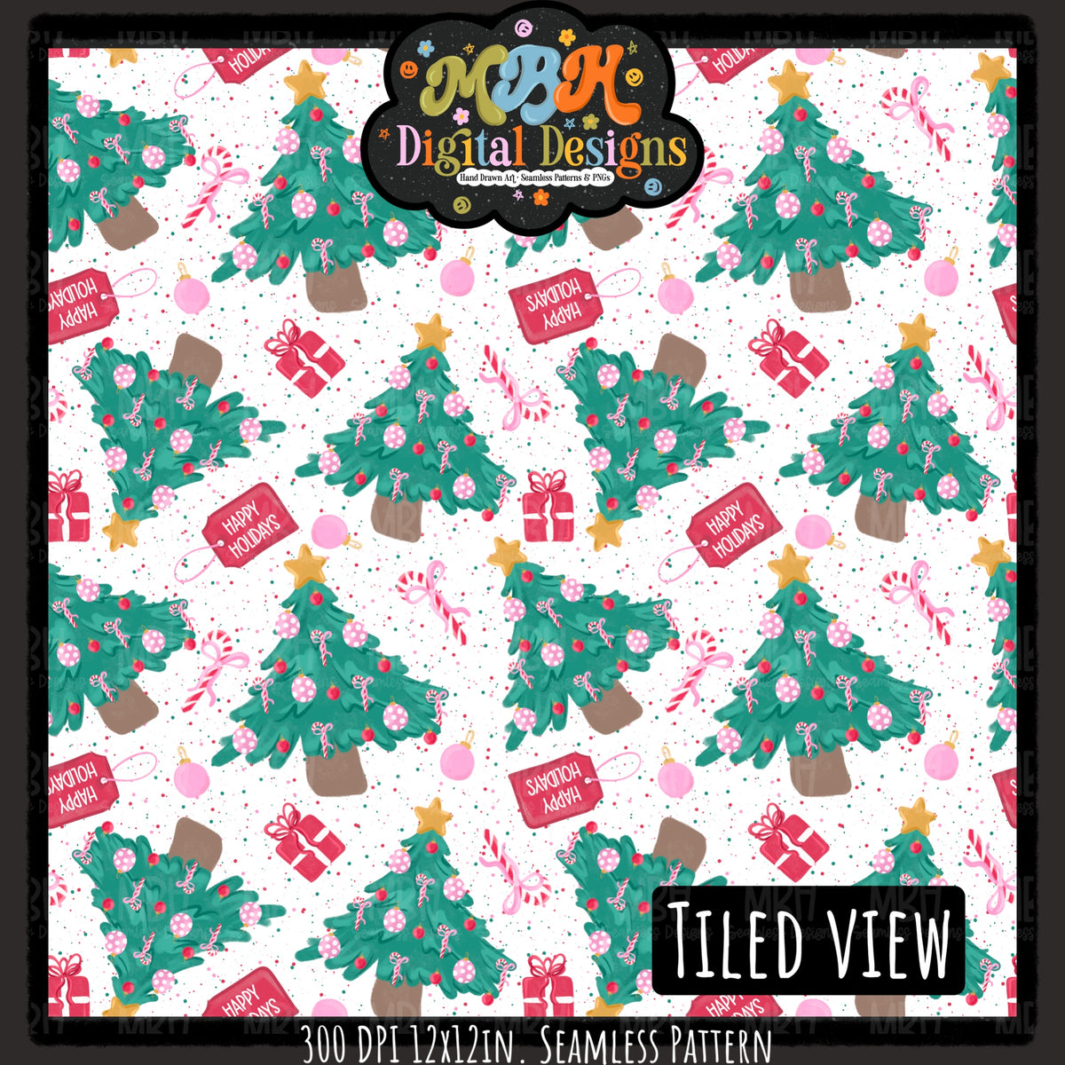 Happy Holiday Trees Seamless Pattern // PNG // MULTIPLE COLORWAYS