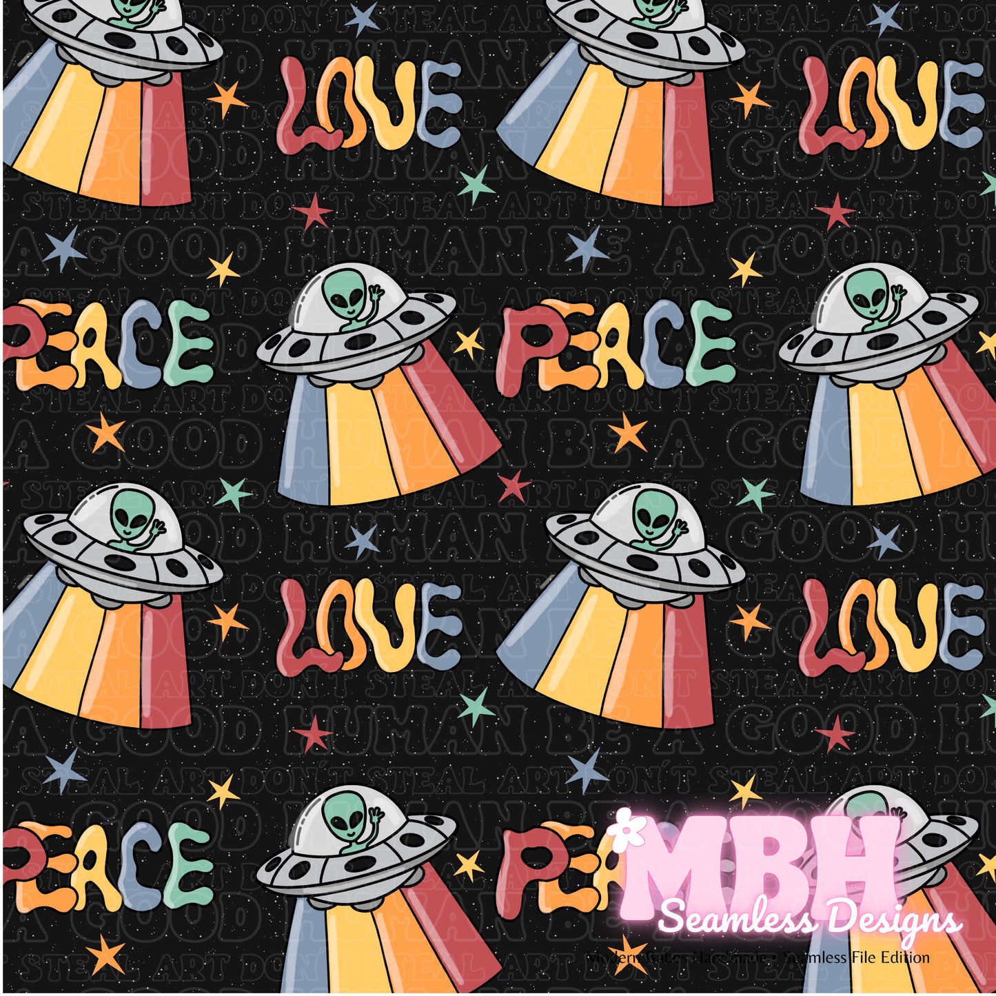 Alien Love and Peace ASSORTED COLORWAYS Seamless Pattern