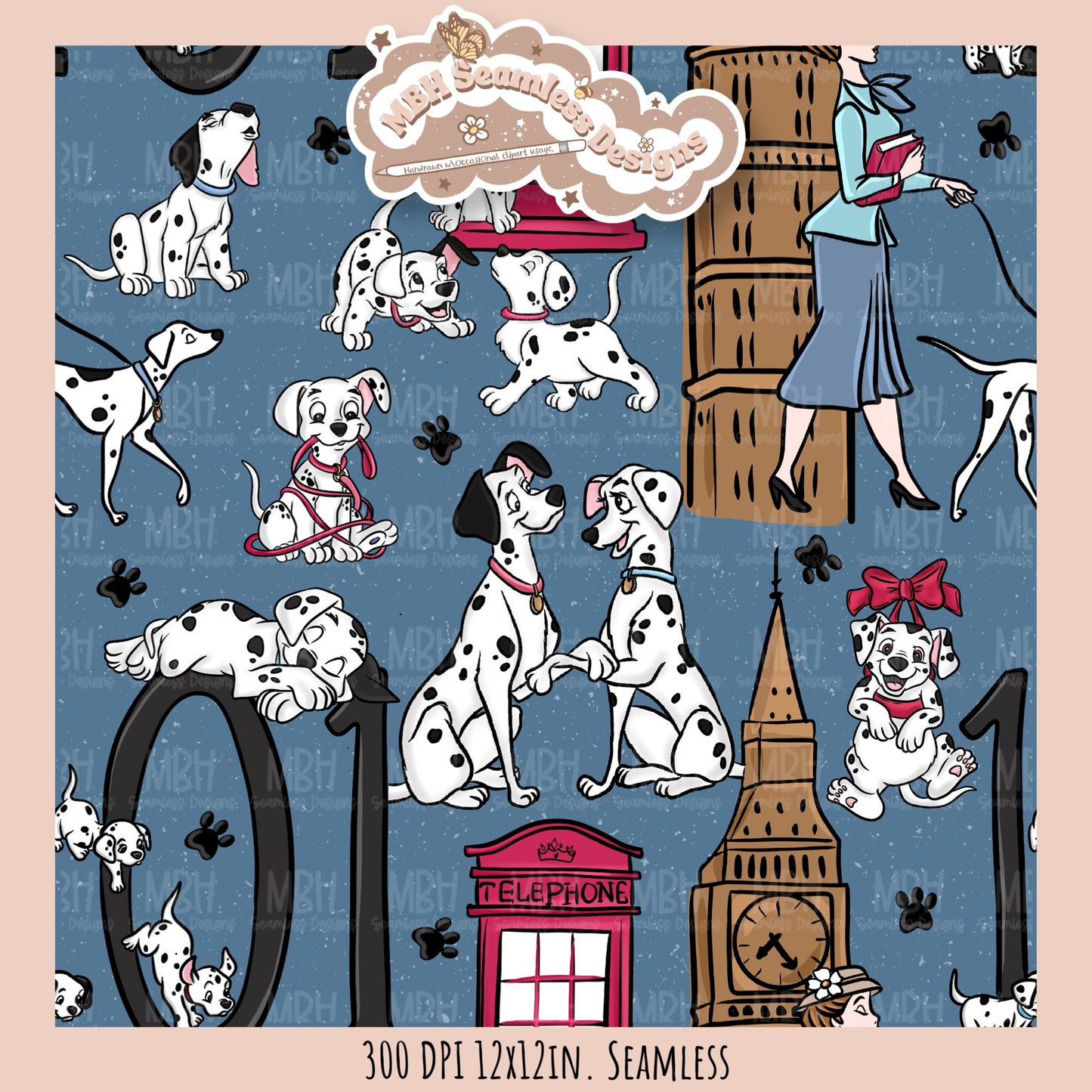 London Dalmations Seamless Pattern // Multiple Colorway Options