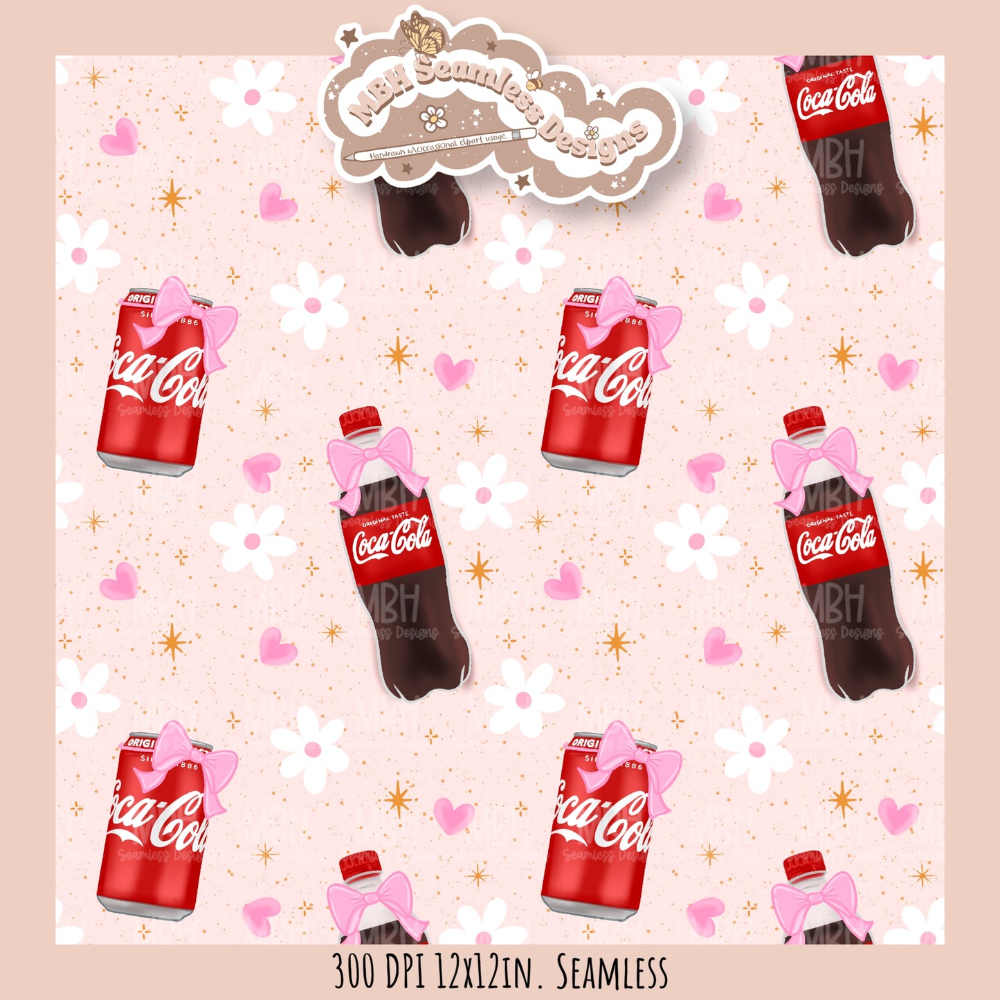 Coquette Cola Hearts Seamless Pattern // Multiple Colorway Options