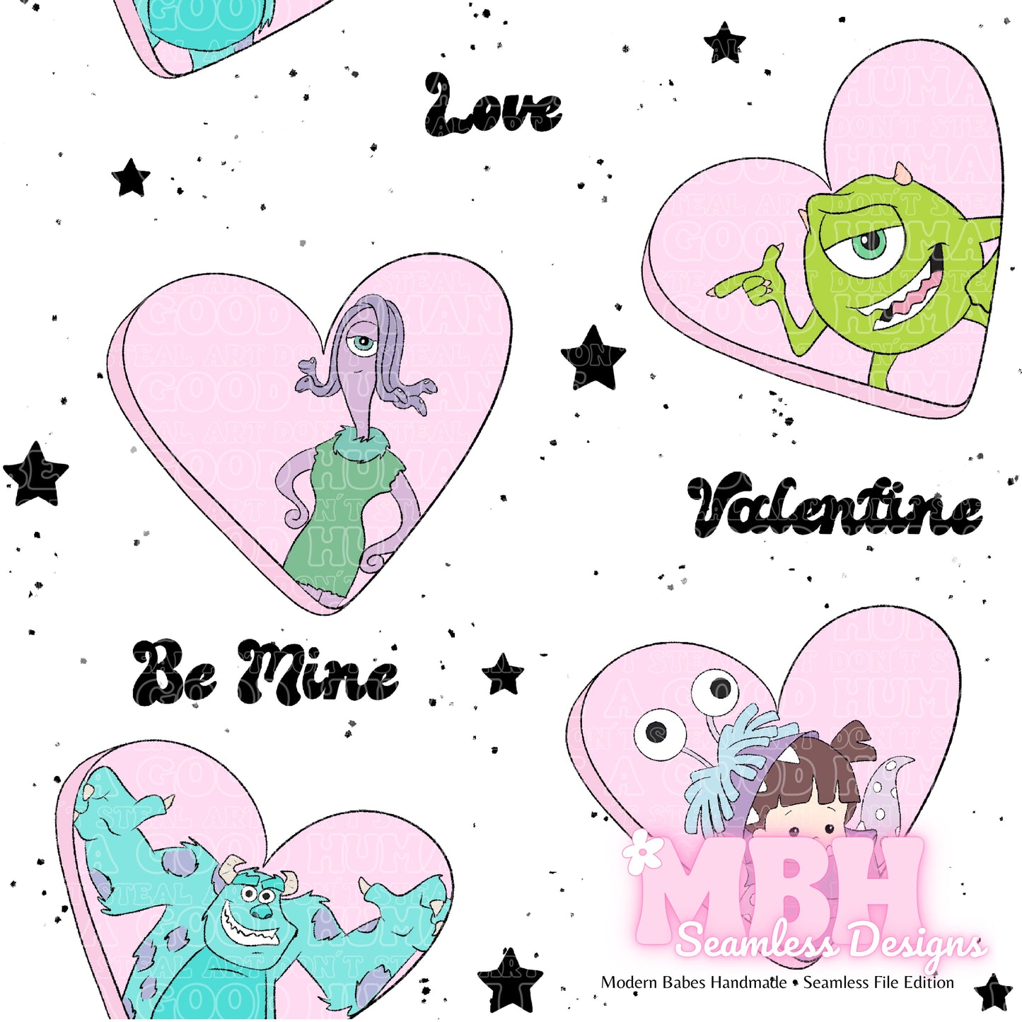 Monsters Inc. Valentine Hearts Seamless Pattern