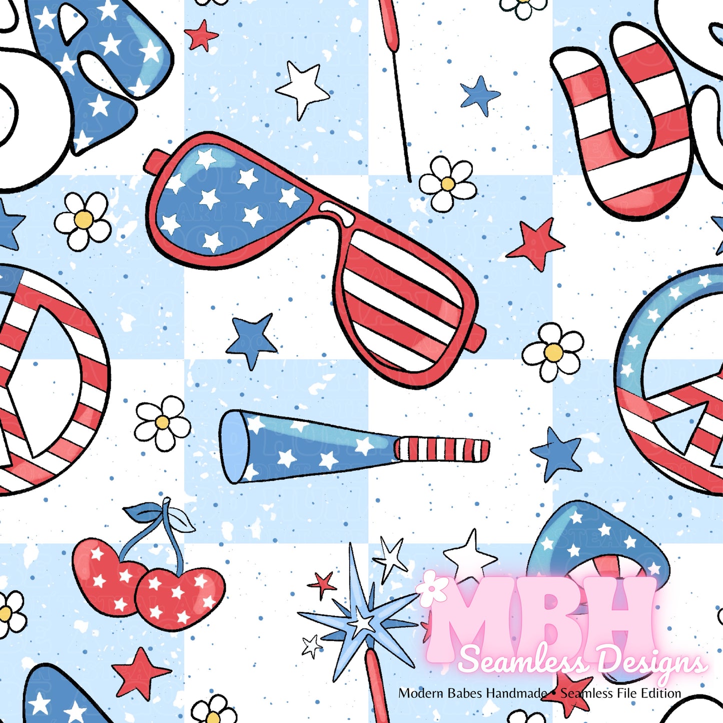 Groovy USA Seamless Pattern MULTIPLE COLORWAYS