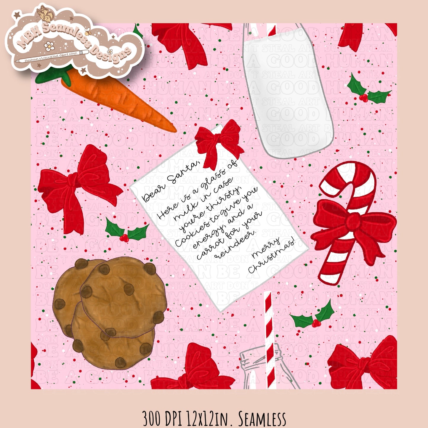 Dear Santa Milk & Cookies Seamless Pattern & PNG MULTIPLE COLORWAYS