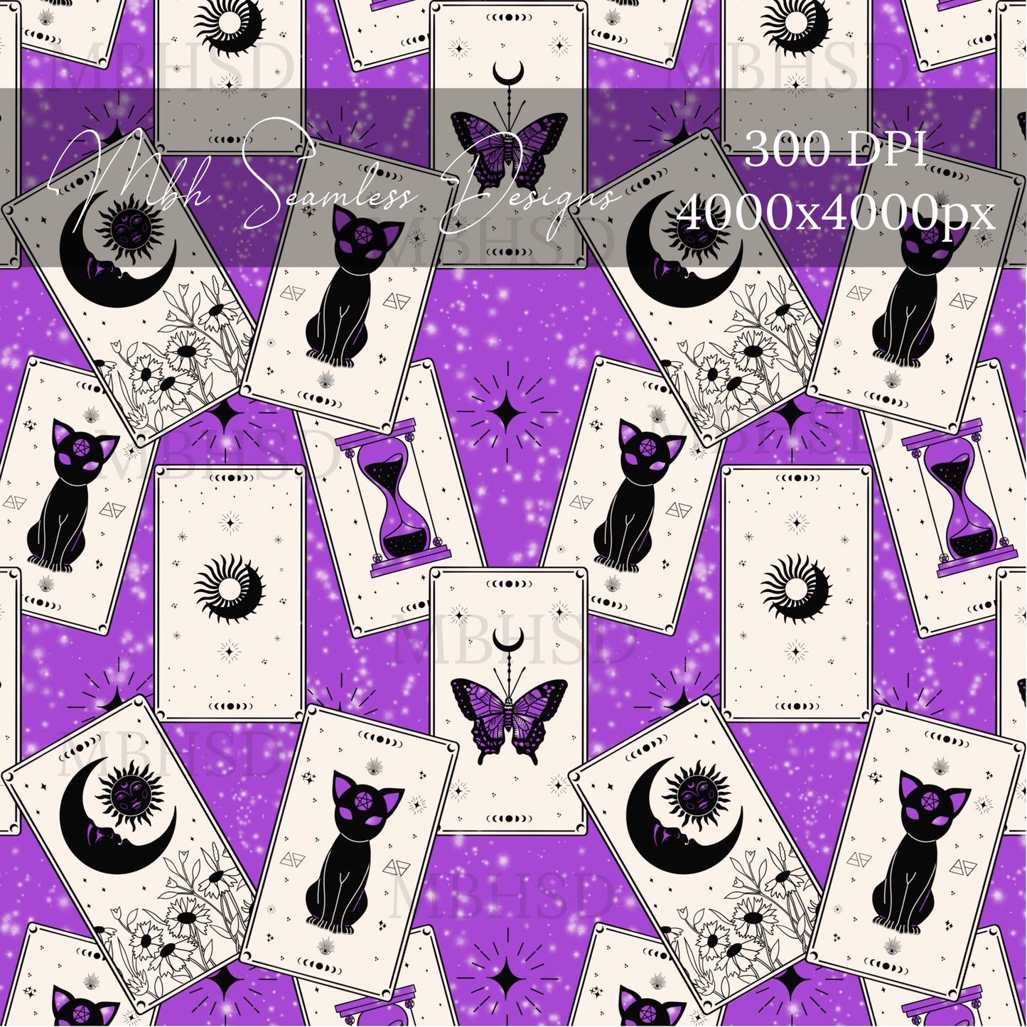 Purple Tarot Cards Seamless Pattern