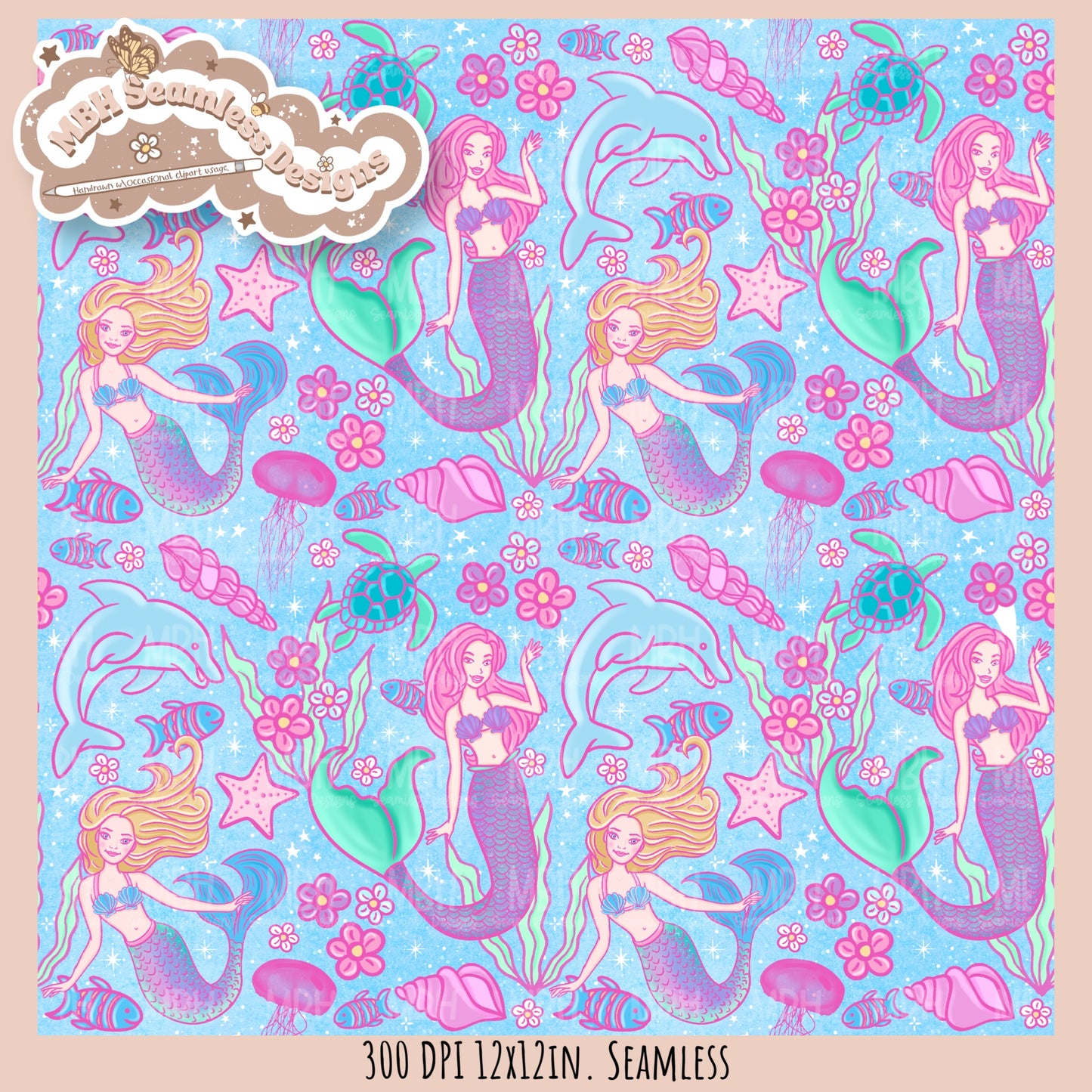 Barbie Mermaids Seamless Pattern //  MULTIPLE COLORWAYS