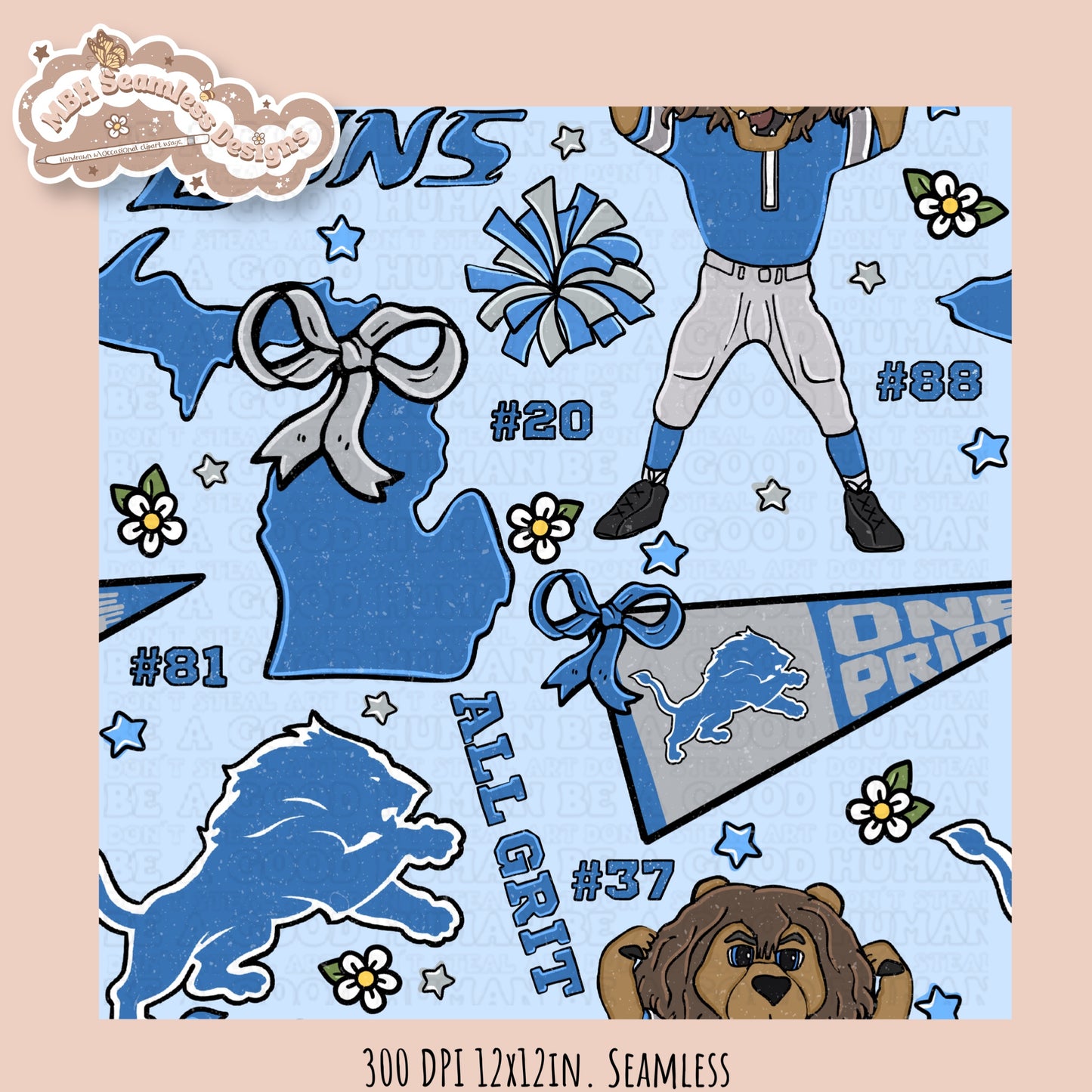 Lions x Daisies Football Seamless Pattern // Assorted Colorways