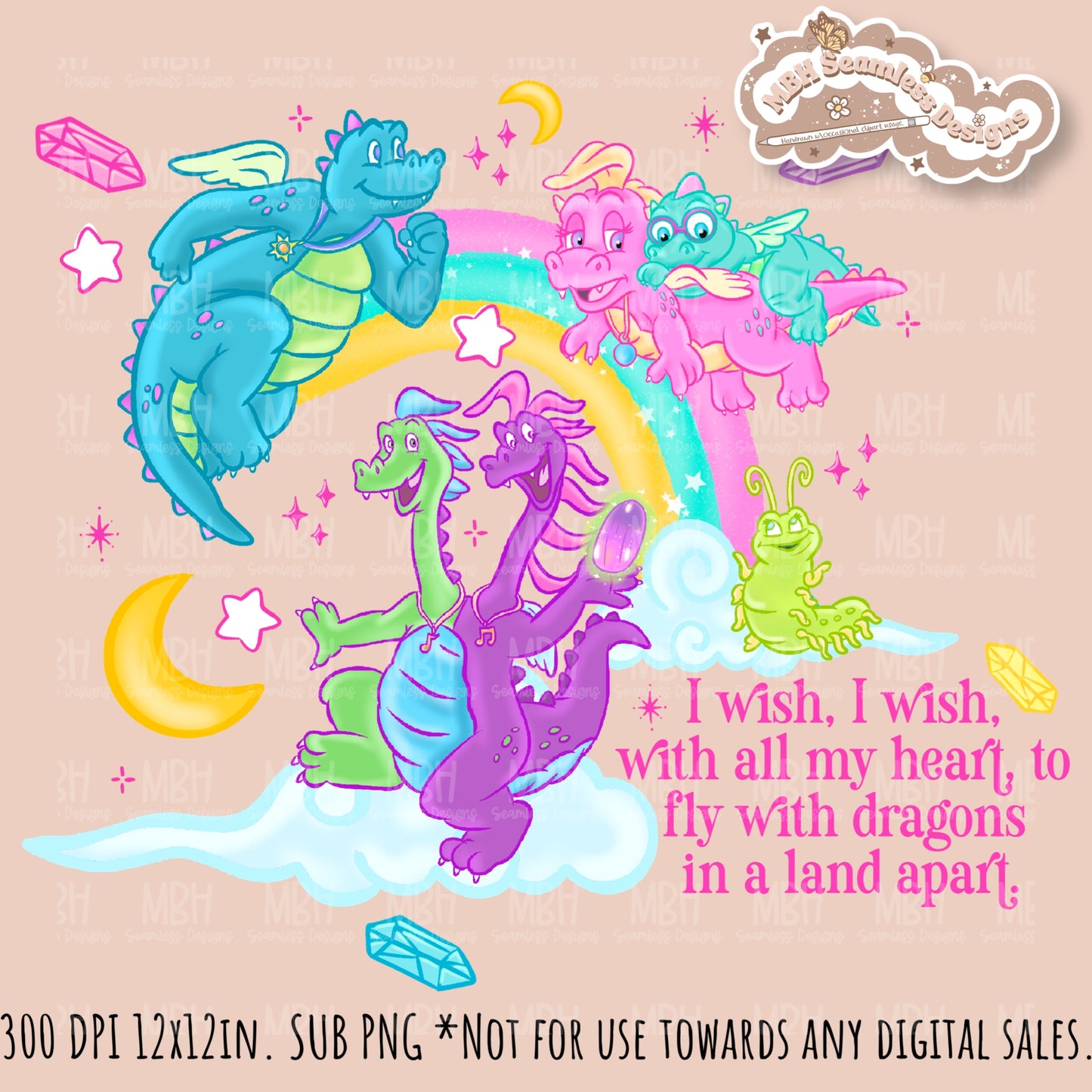Rainbow Dragon Tales Seamless Pattern  // MULTIPLE COLORWAYS // PNG
