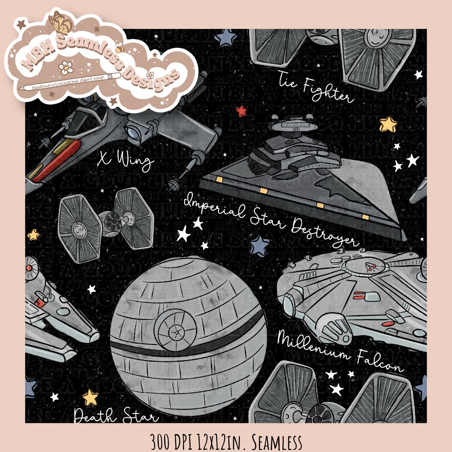 Star Wars Ships Seamless Pattern & PNG MULTIPLE COLORWAYS