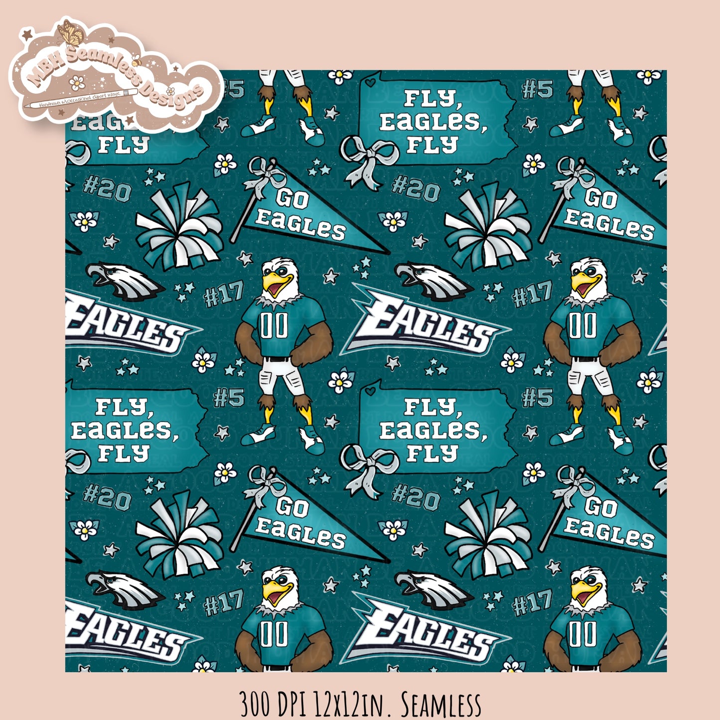 Eagles x Daisies Football Seamless Pattern // Assorted Colorways