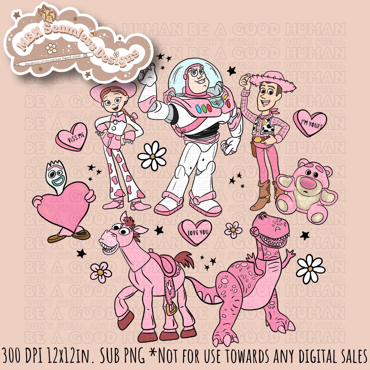 Pink Toy Story Valentine’s Day Seamless Pattern & PNG Multiple Colorways