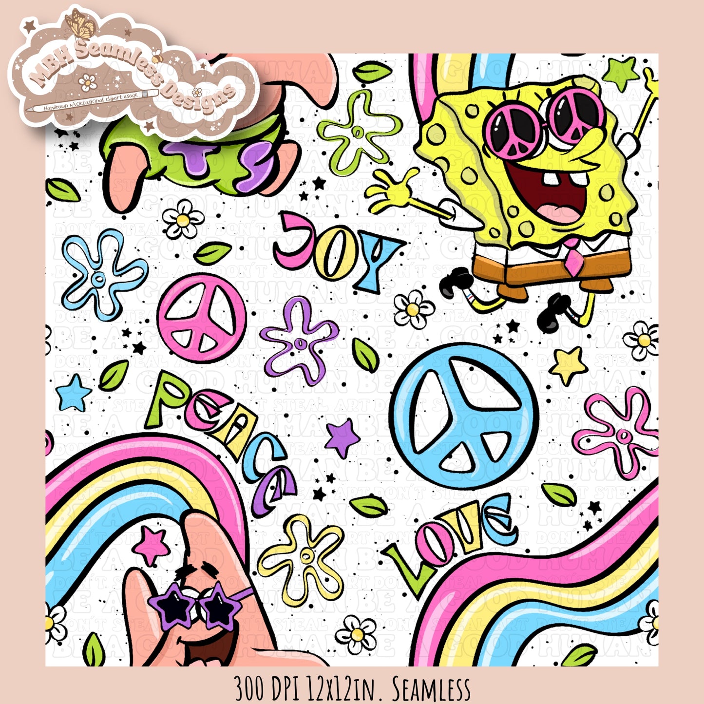 Groovy SquarePants Seamless Pattern MULTIPLE COLORWAYS