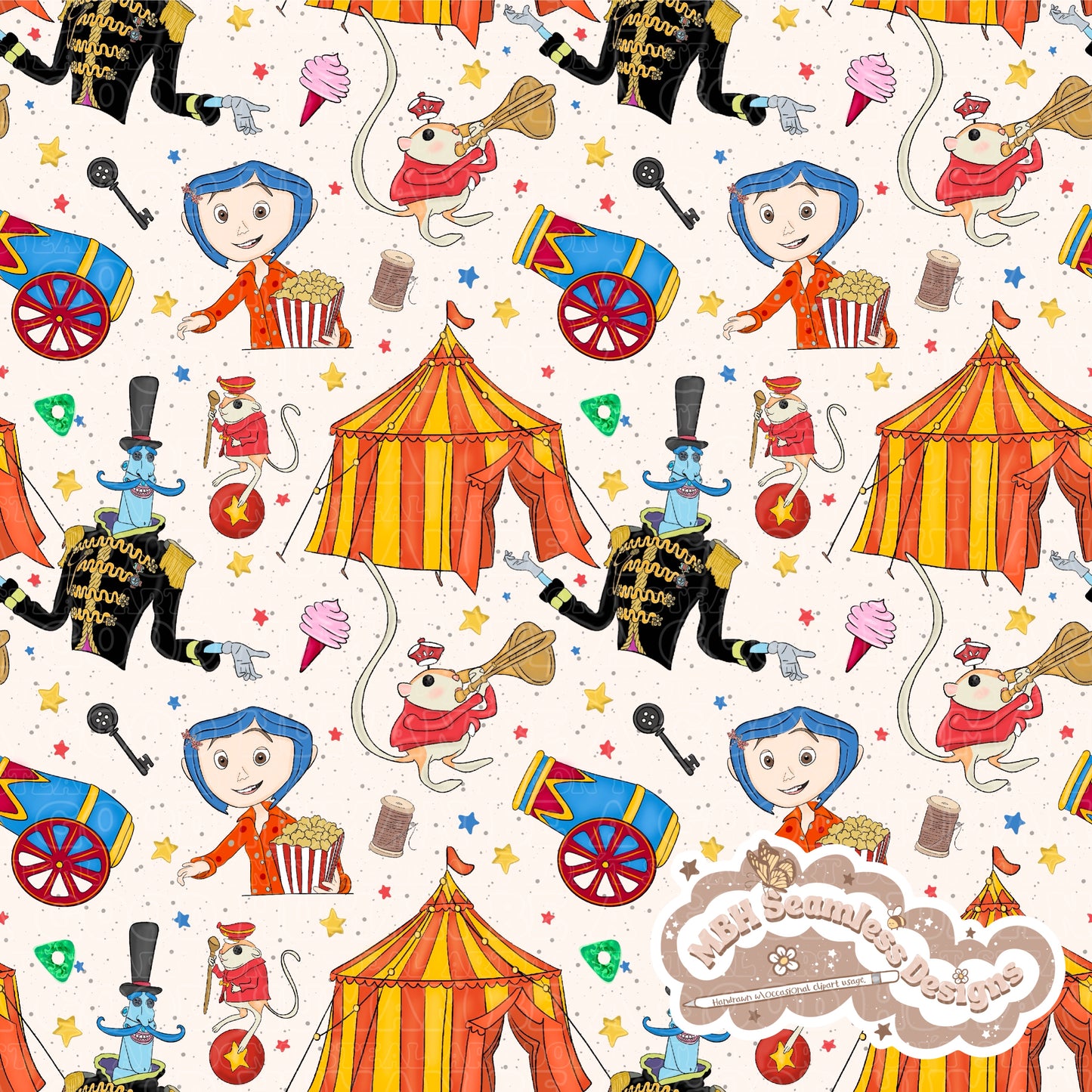 Button Eyes Circus & Coordinate Seamless Pattern & PNG