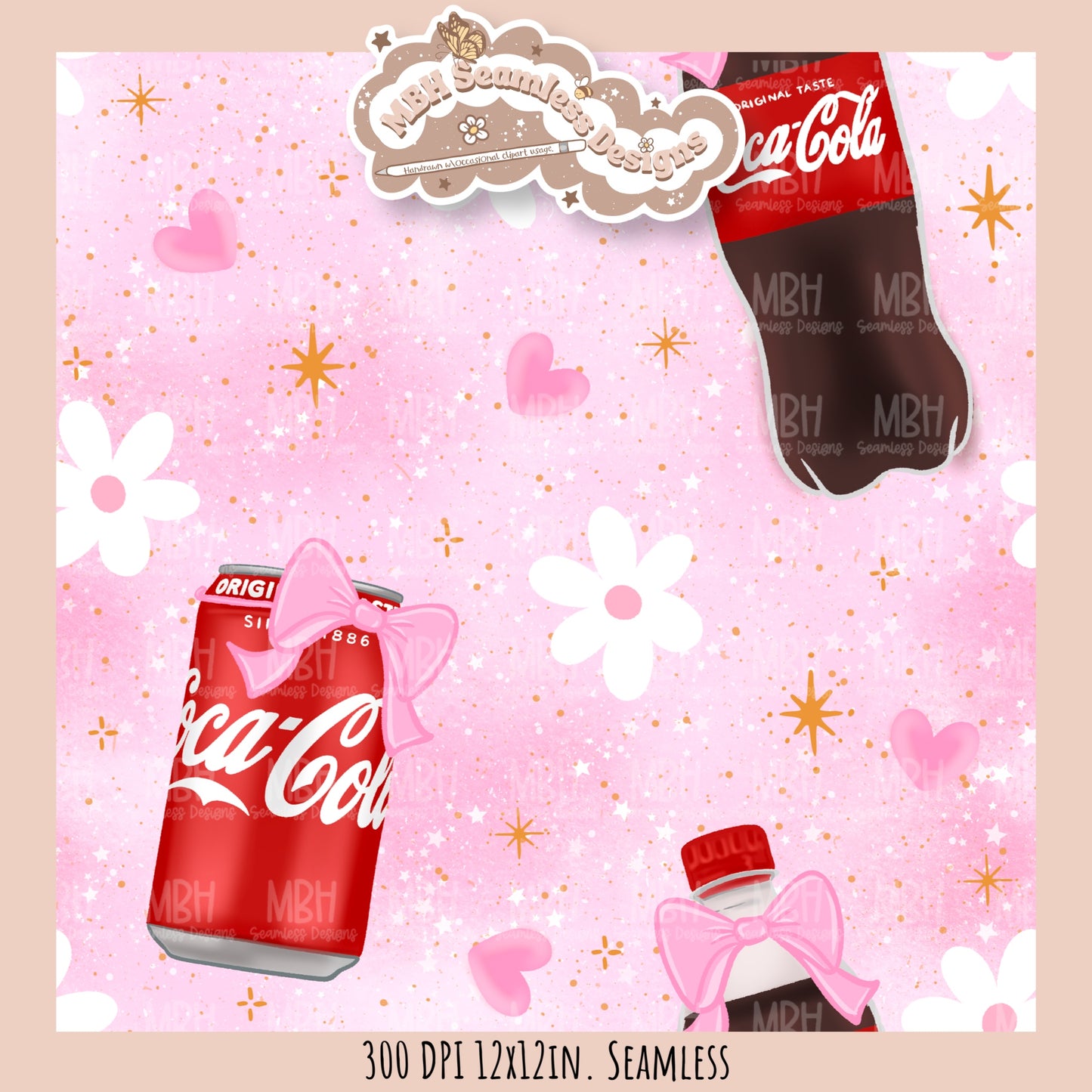 Coquette Cola Hearts Seamless Pattern // Multiple Colorway Options