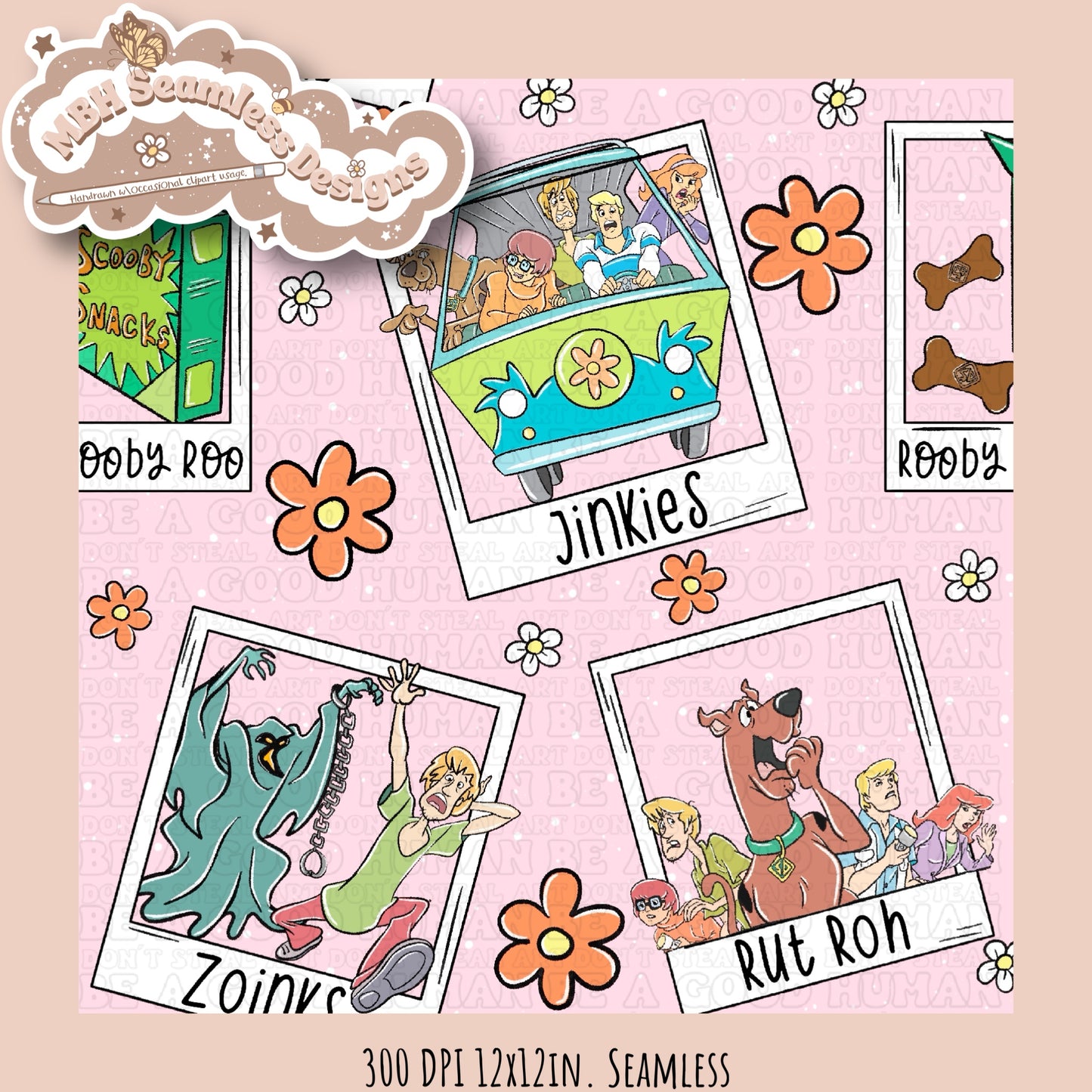 Floral Scooby Polaroids & COORD Seamless Pattern MULTIPLE COLORWAYS