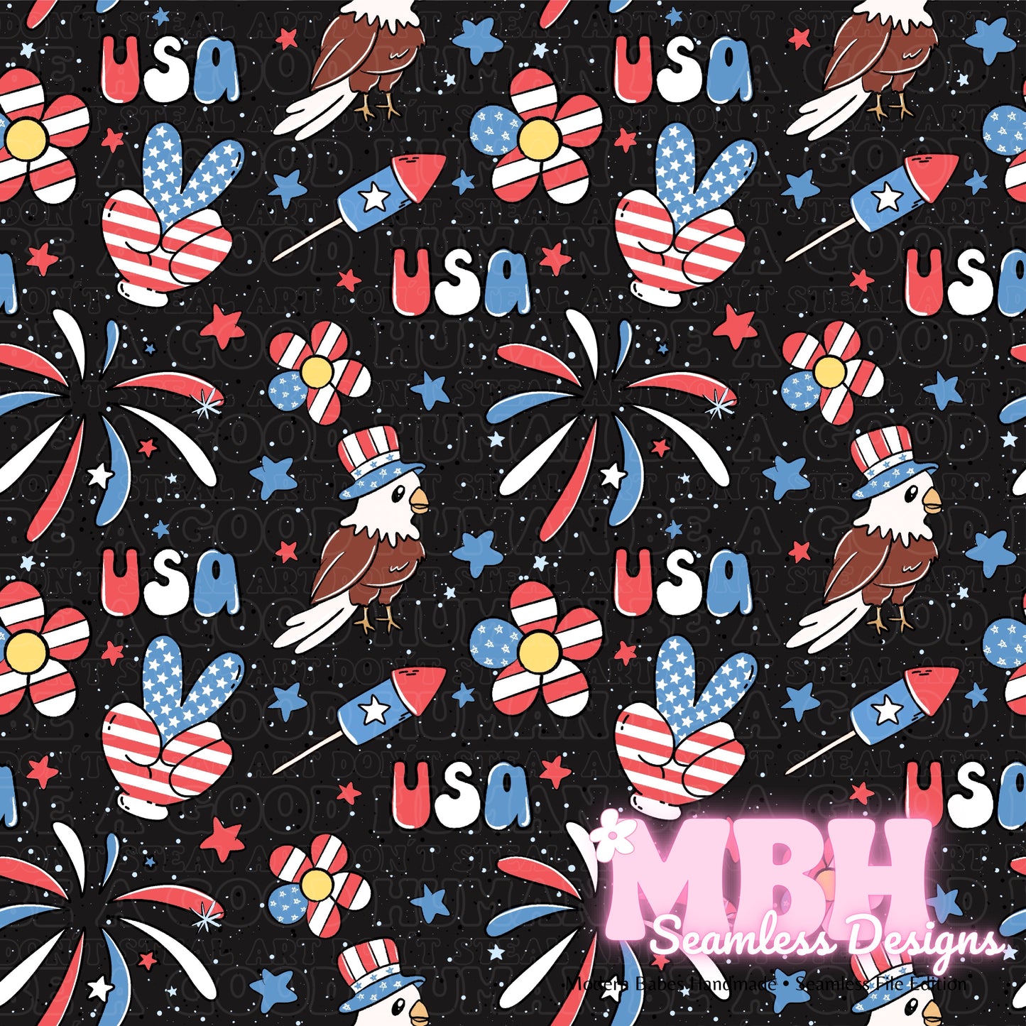 Patriotic USA Seamless Pattern MULTIPLE COLORWAYS