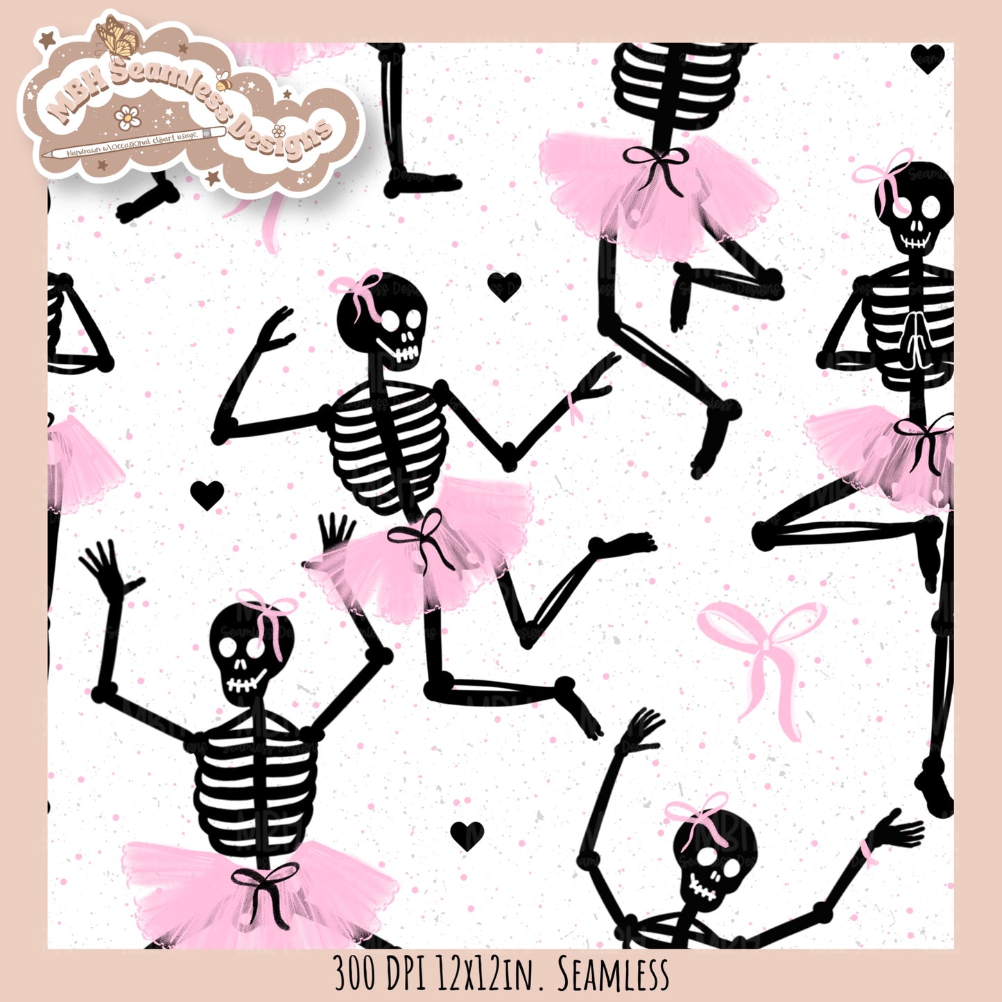 Ballerina Skeletons Seamless Pattern•PNG•Multiple Colorways