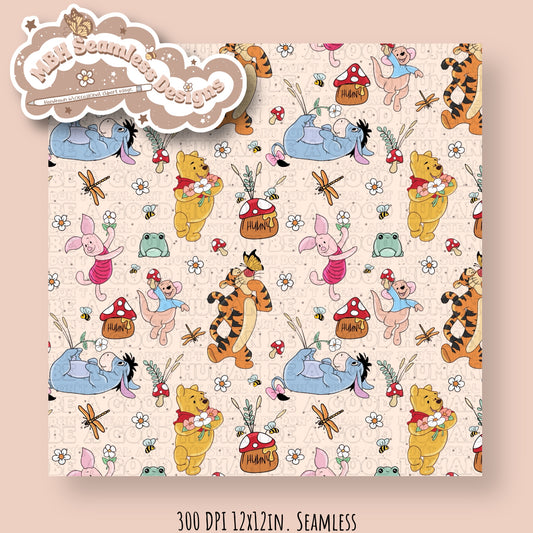 Cottagecore Pooh & Friends MULTIPLE COLORWAYS Seamless Pattern