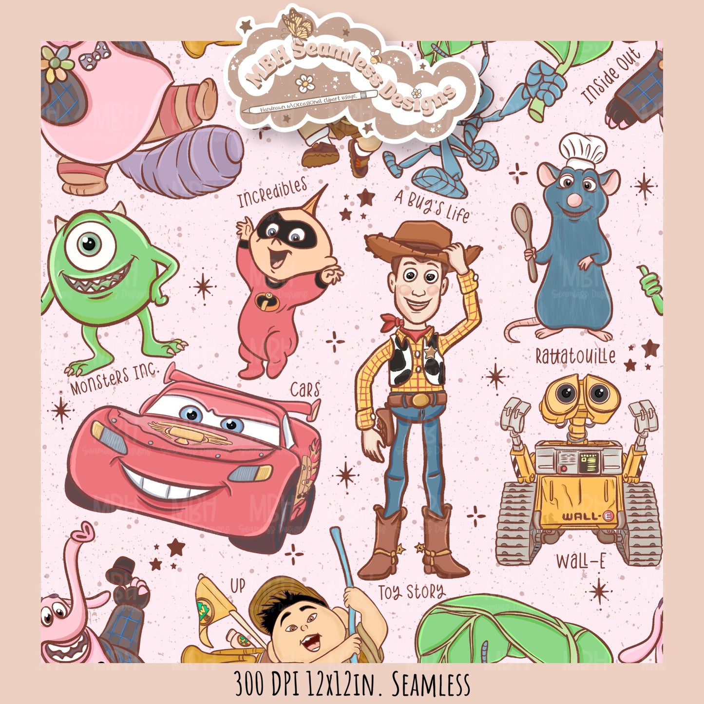 Starry Pixar Mashup Seamless Pattern // Multiple Colorway Options