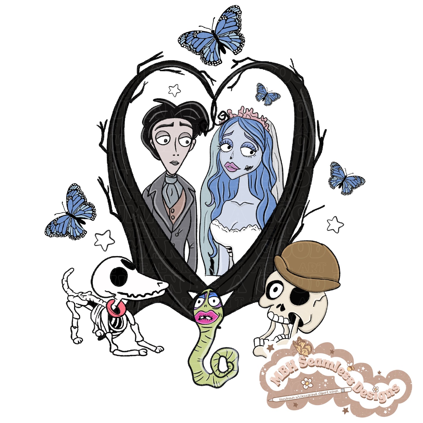 Corpse Bride Quotes Seamless Pattern & PNG MULTIPLE COLORWAYS