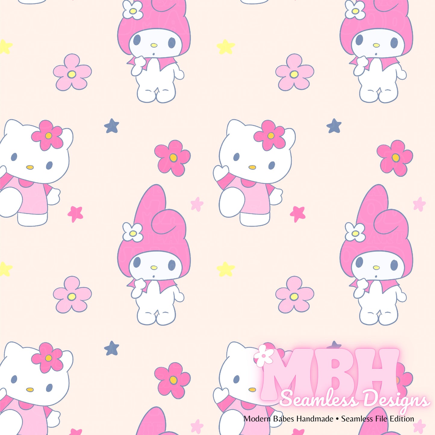 My Melody Hello Kitty Floral Spex Seamless Pattern MULTIPLE COLORWAYS