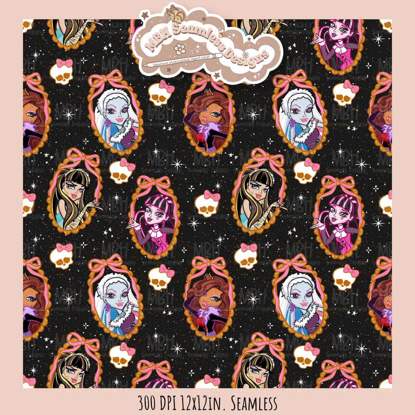 Monster High Coquette Frames Seamless Pattern • PNG • Assorted Colorway Options